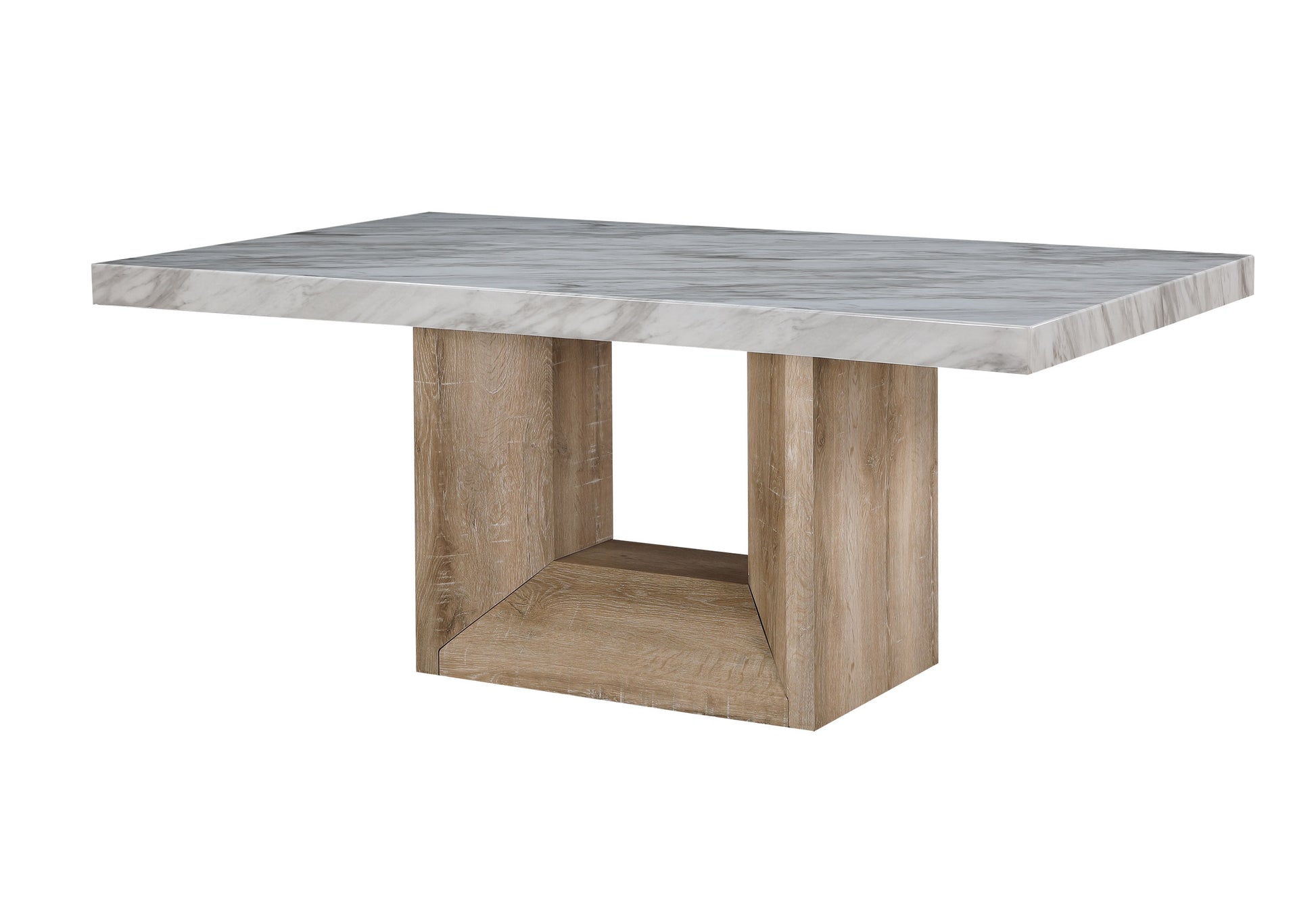 Rectangular dining table with marble top and oak pedestal base