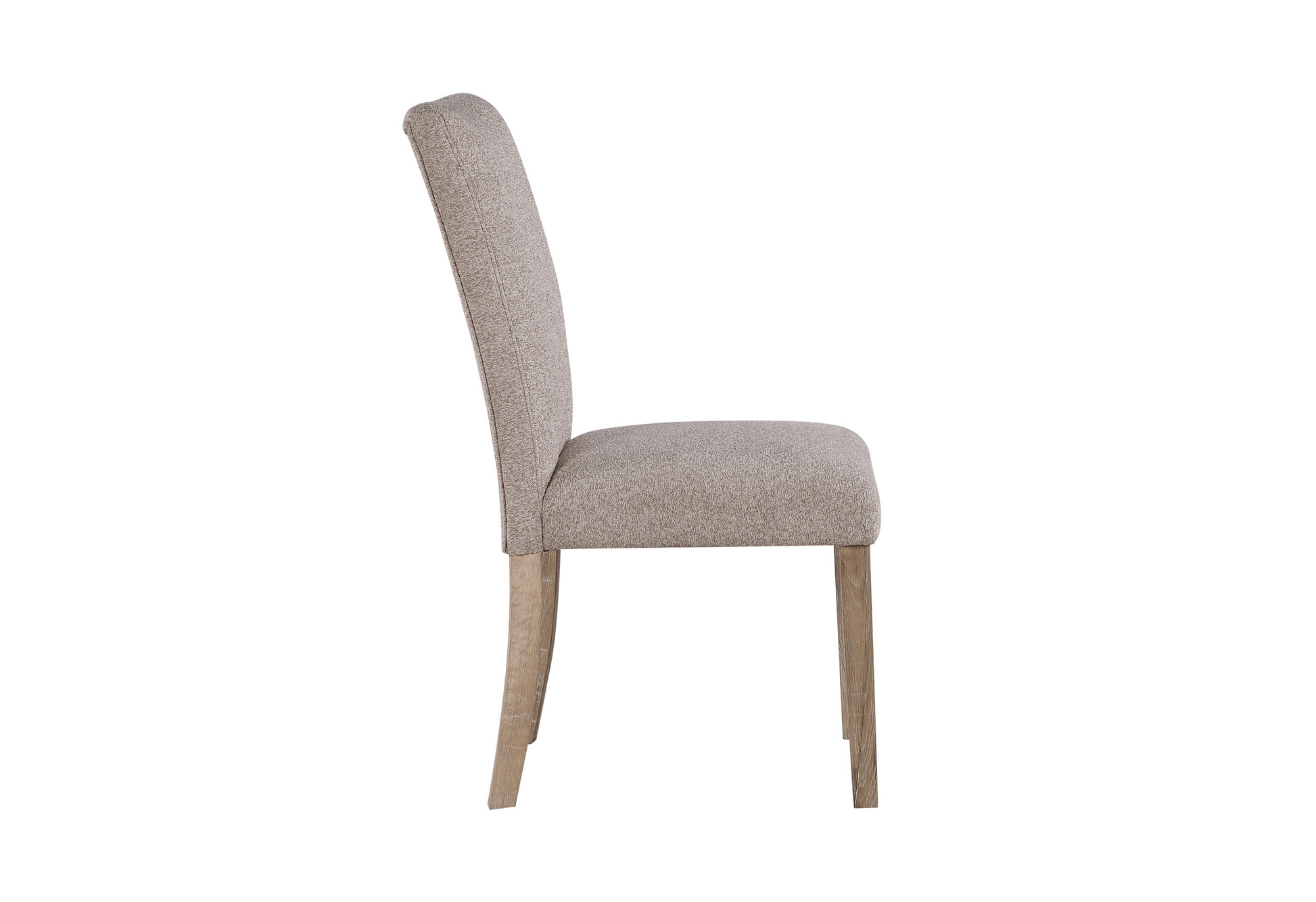 Textured beige fabric dining chair with light oak wood legs