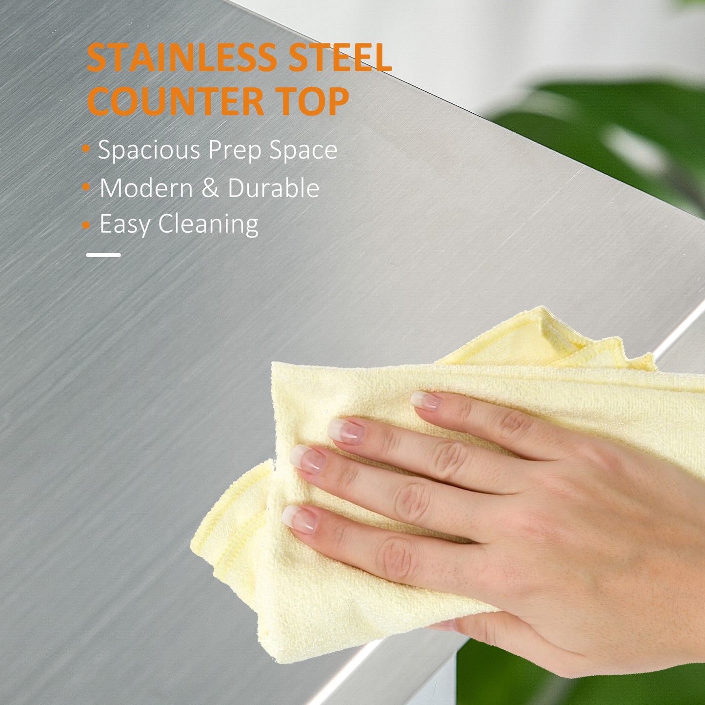 Stainless steel countertop with spacious prep area