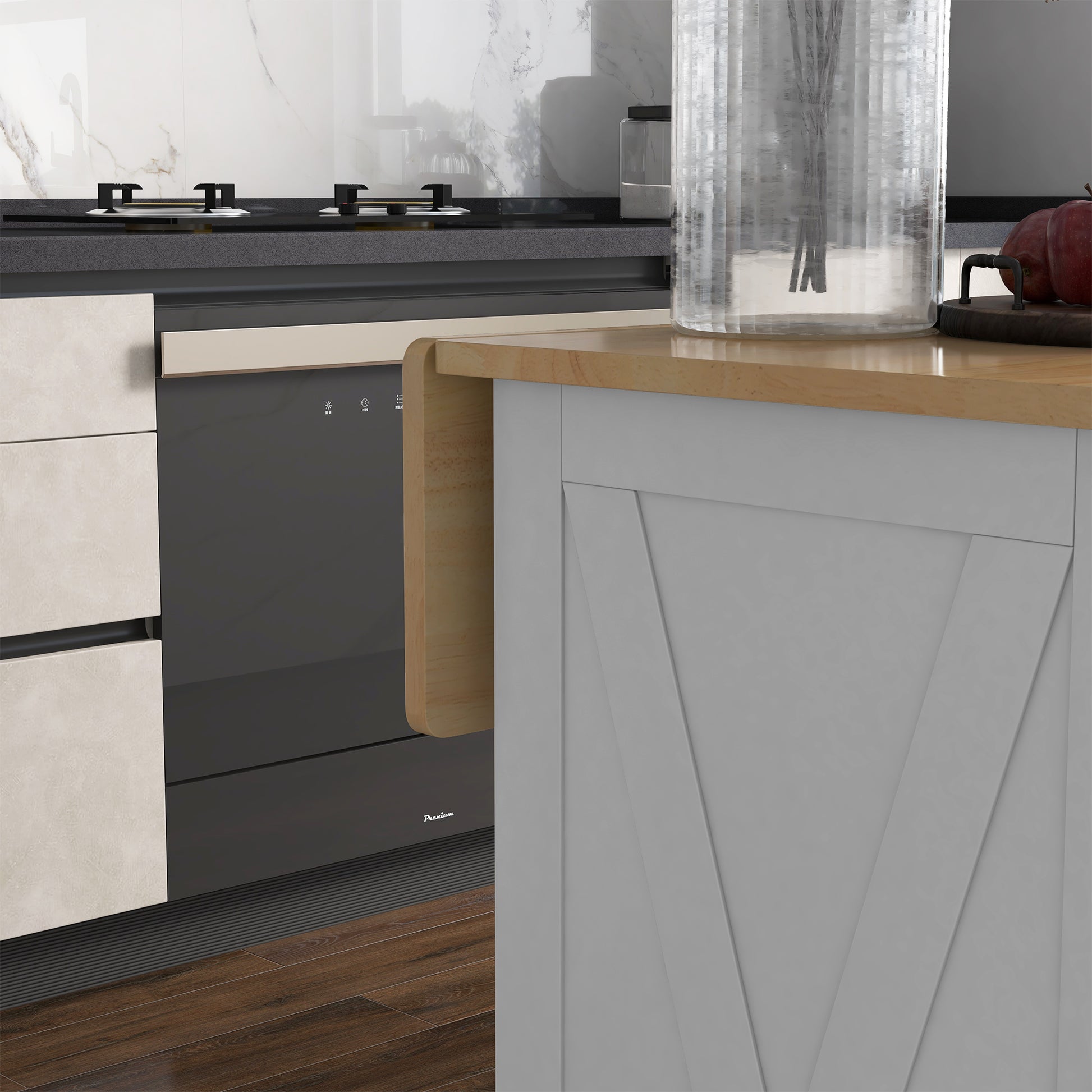 Black builtin dishwasher with sleek touch controls