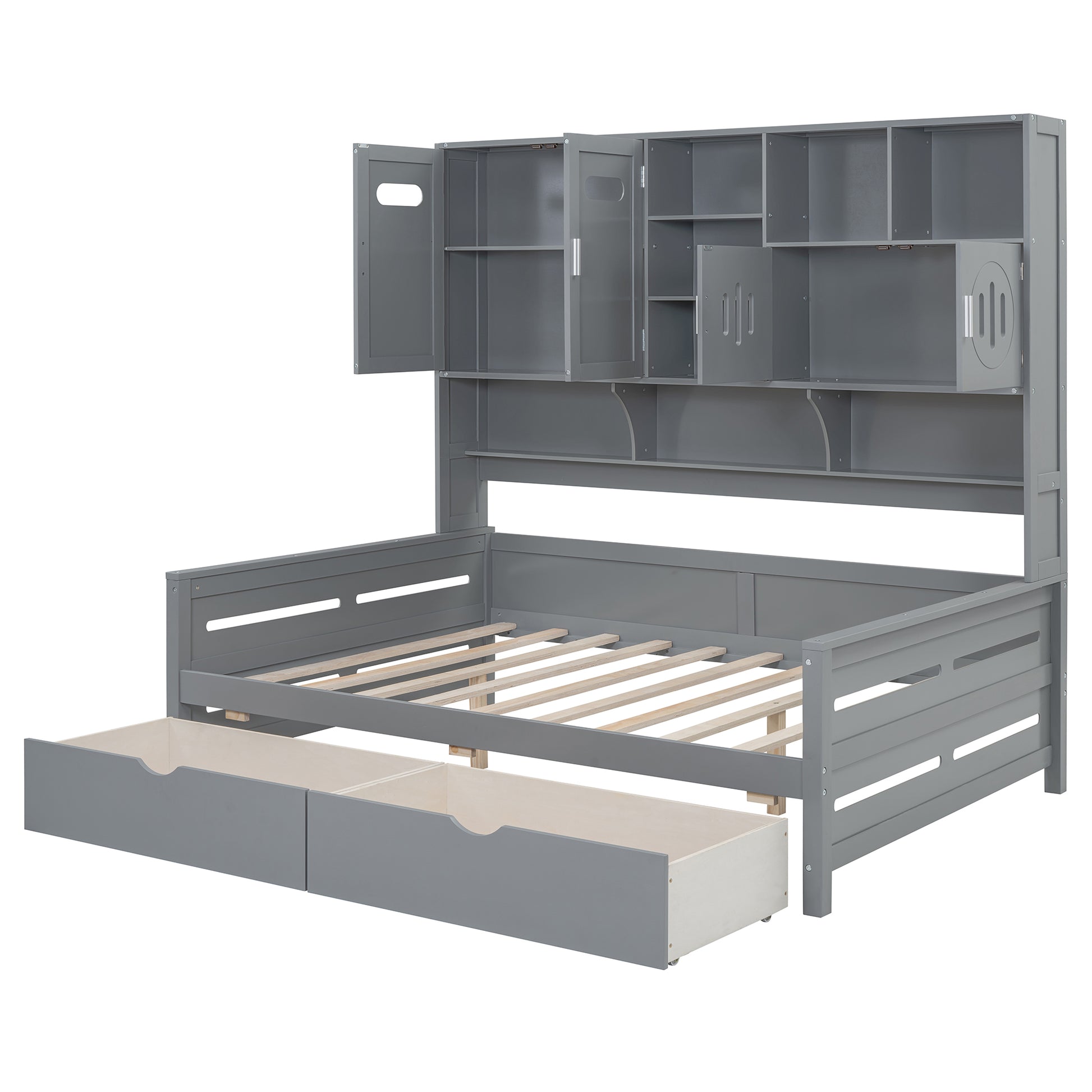 Grey twin daybed with drawers and hutch