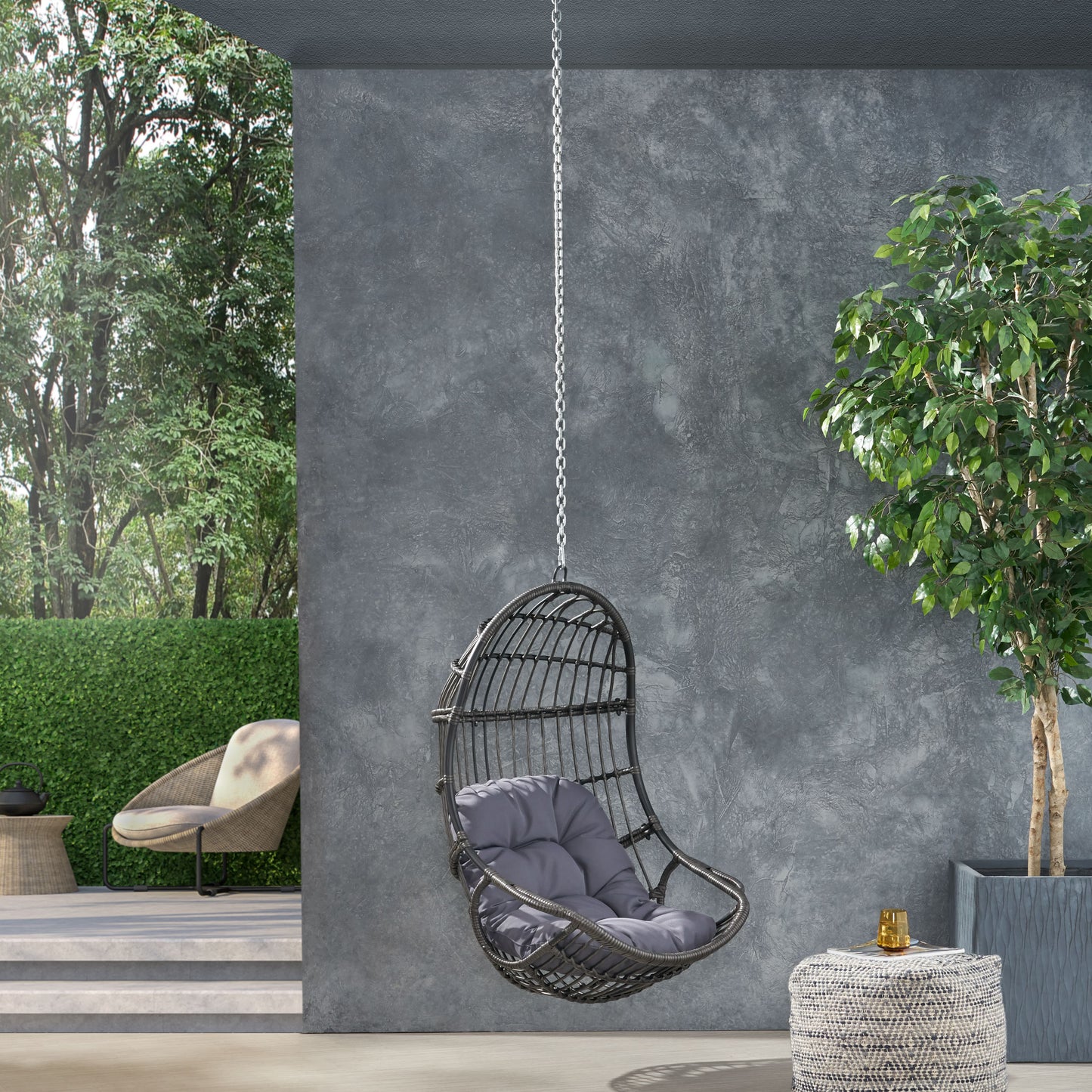 TREATLIFE HOME Create a Relaxing Oasis with Wicker Hanging Chair, Comfortable Basket Shape with 8ft Chain, for Indoor or Outdoor Use, Gray