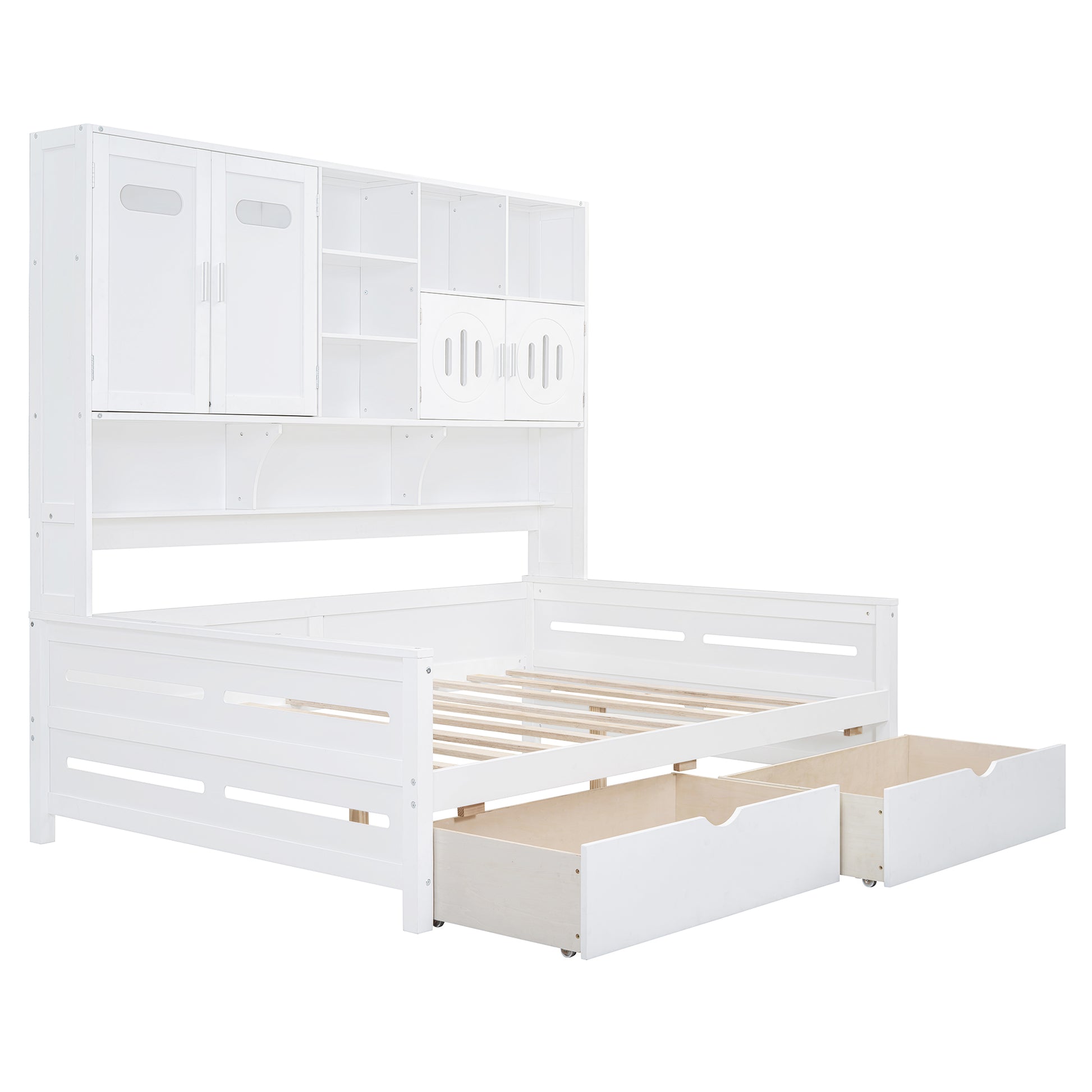 White twin daybed with hutch and two storage drawers