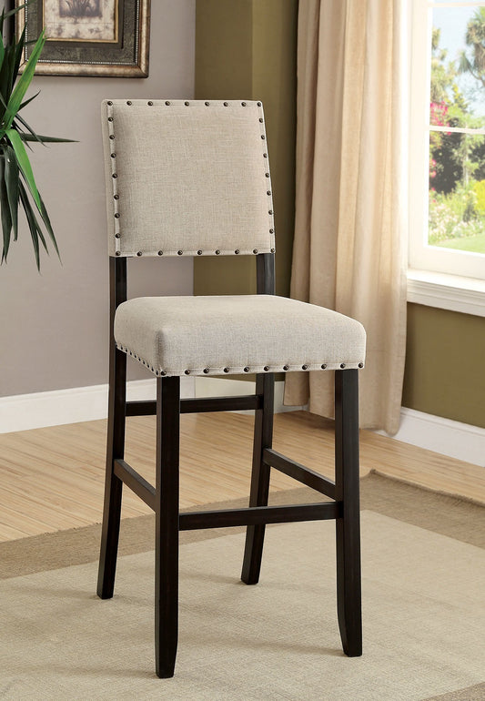TREATLIFE HOME Rustic Style Counter Height Bar Chairs Set of 2, Ivory Linen-Like Upholstery with Antique Black Trim, for Dining Rooms