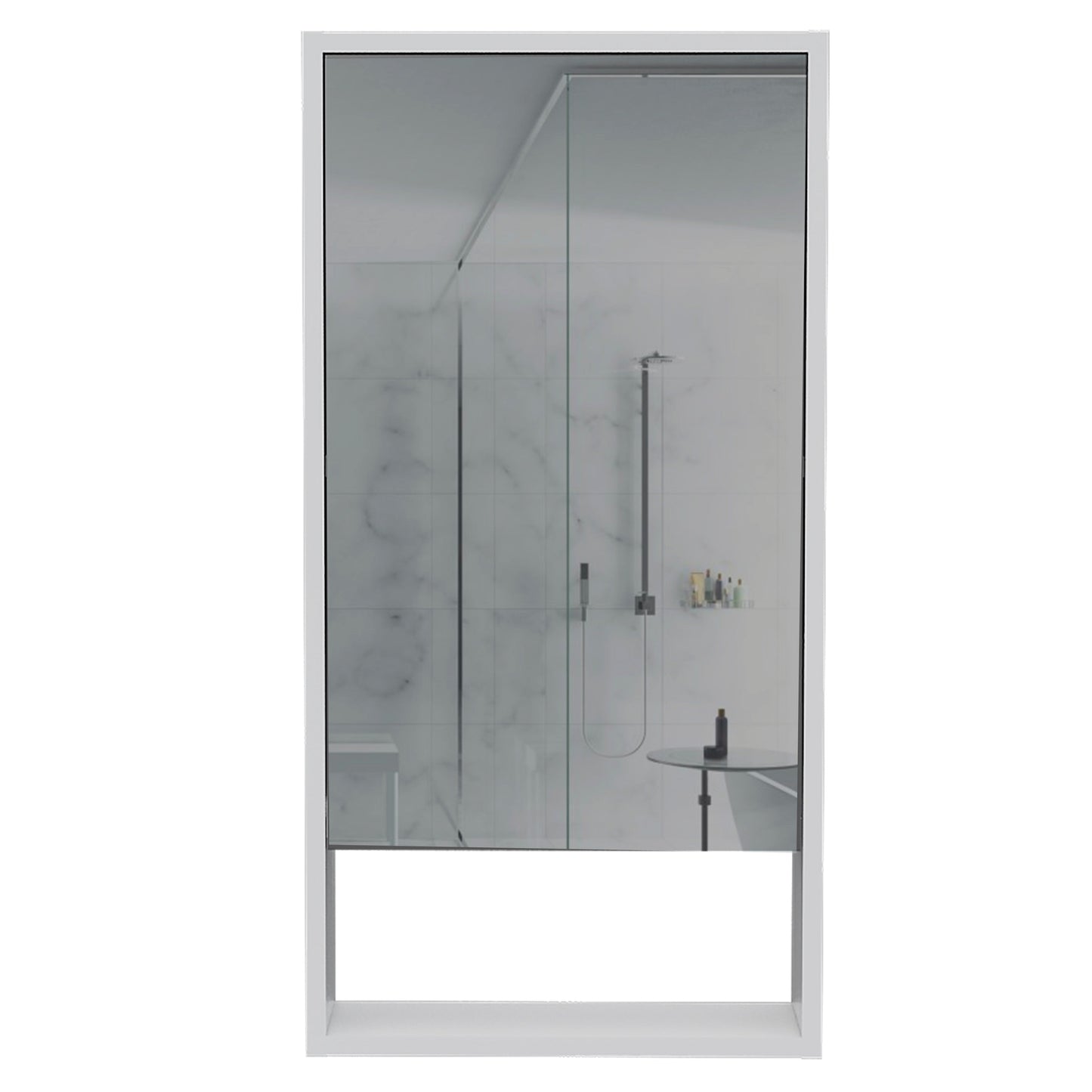 Modern rectangular bathroom mirror with a thin white frame