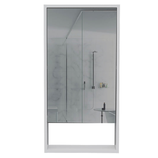 Modern rectangular bathroom mirror with a thin white frame