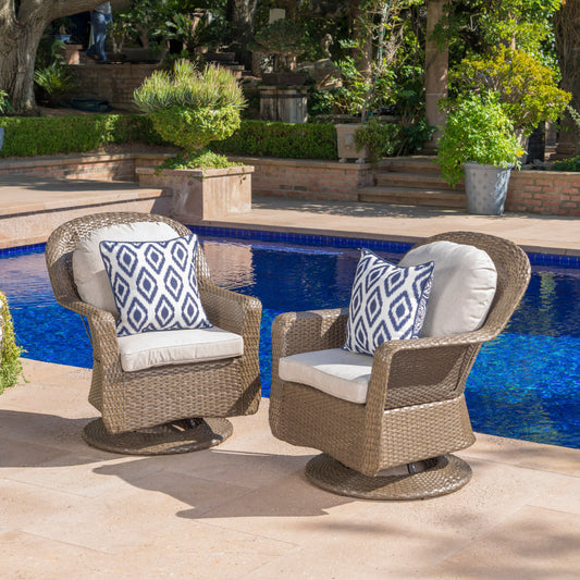 TREATLIFE HOME Set of 2 Swivel Club Chairs, Water-Resistant Cushions, Durable Rattan and Iron Construction, Brown