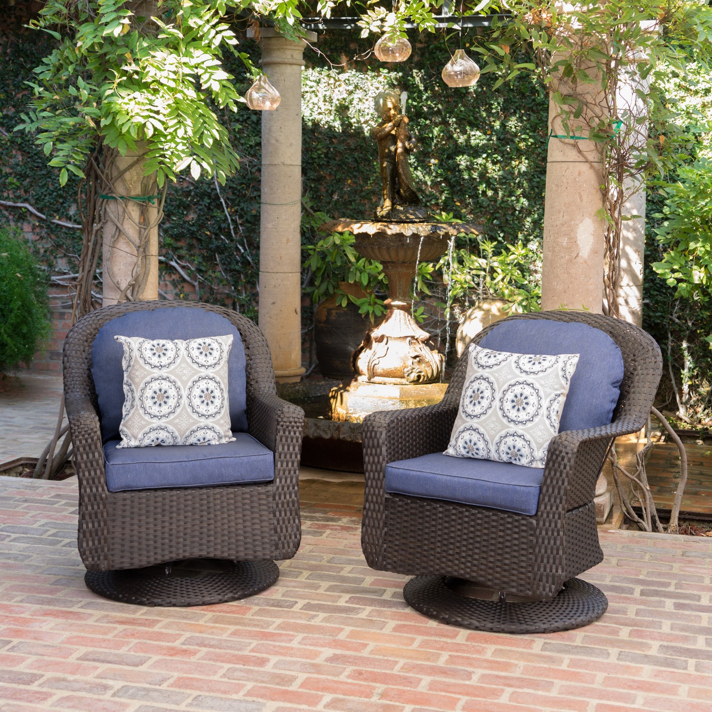 TREATLIFE HOME Outdoor Swivel Club Chairs, Durable Rattan with Water-Resistant Cushions, Set of 2, Brown