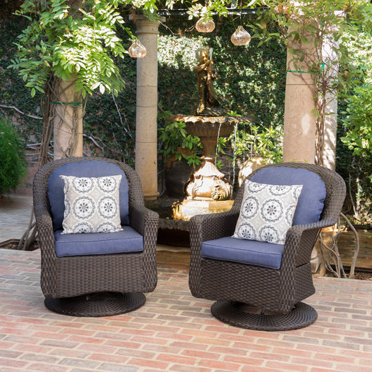 TREATLIFE HOME Outdoor Swivel Club Chairs, Durable Rattan with Water-Resistant Cushions, Set of 2, Brown