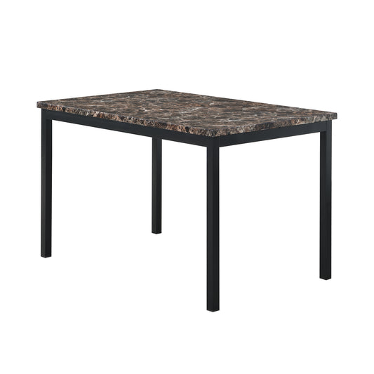 Rectangular dining table with faux marble top and black metal legs