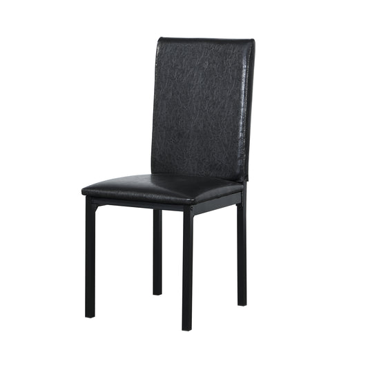 Black faux leather dining chair with matte black metal legs