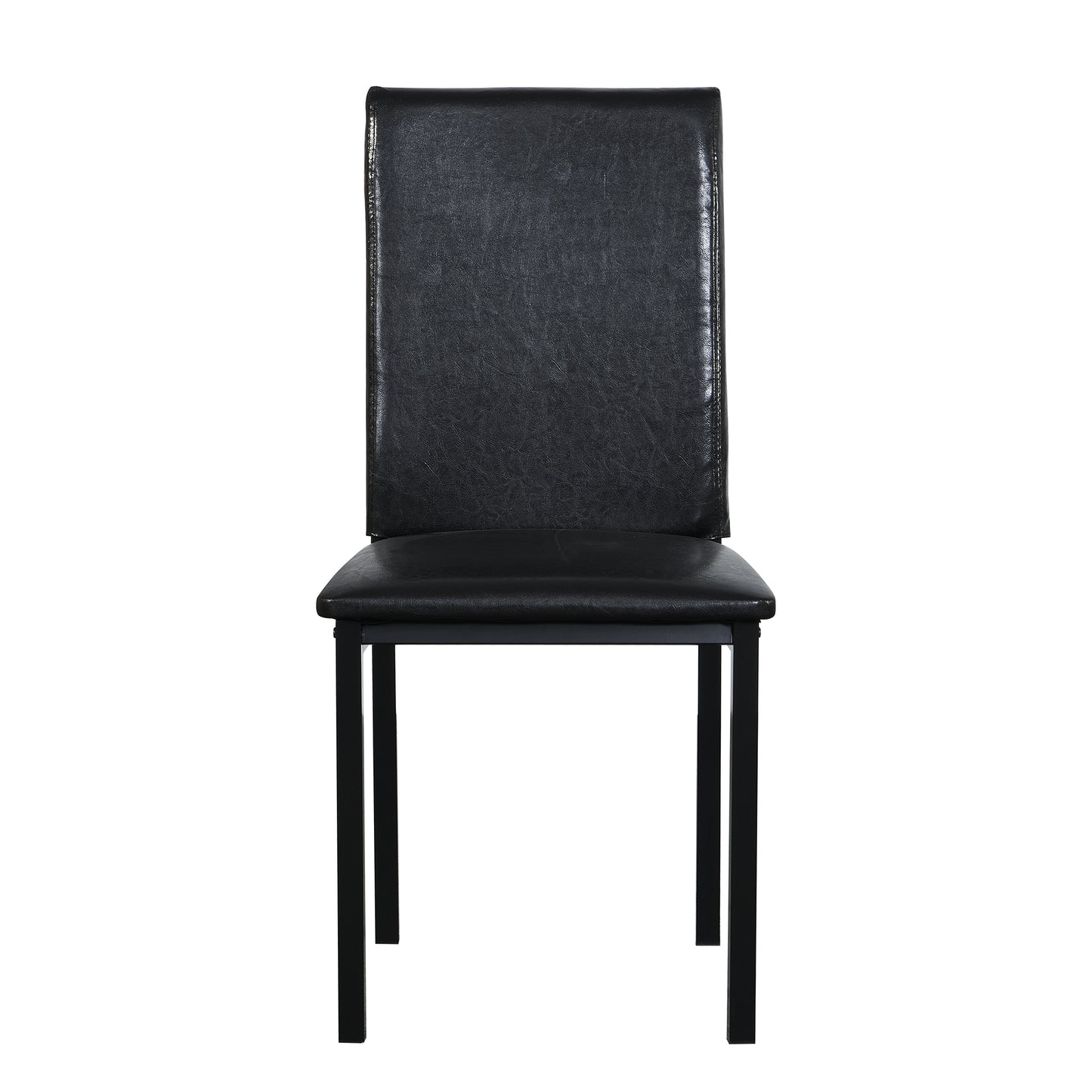 Black faux leather dining chair with metal frame