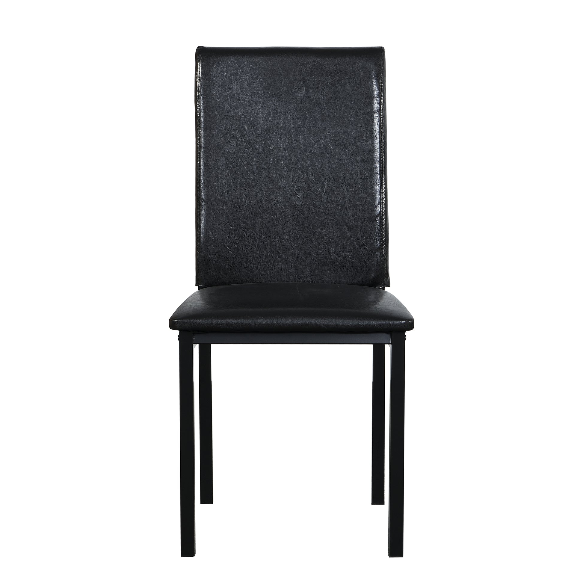 Black faux leather dining chair with metal frame