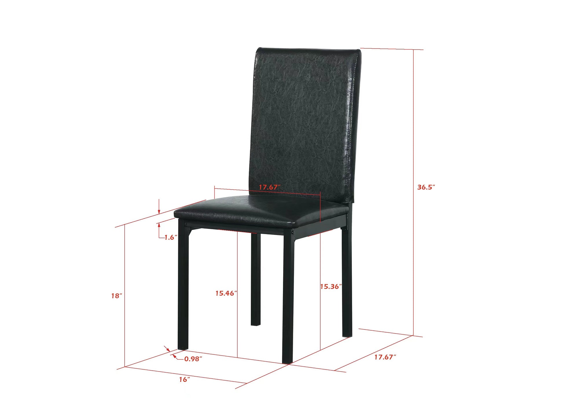 Black faux leather dining chair with modern chrome legs