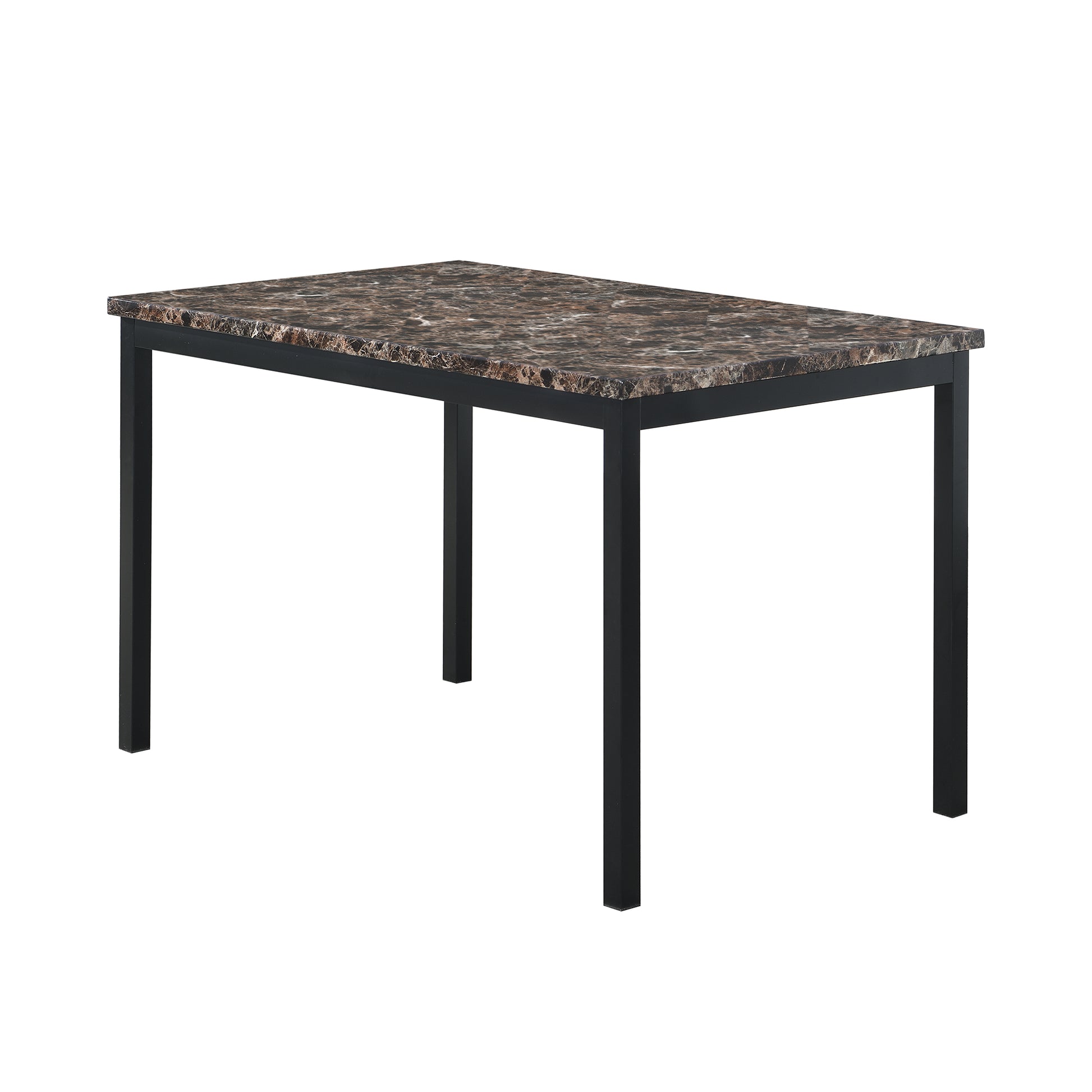 Rectangular dining table with faux marble top and black metal legs