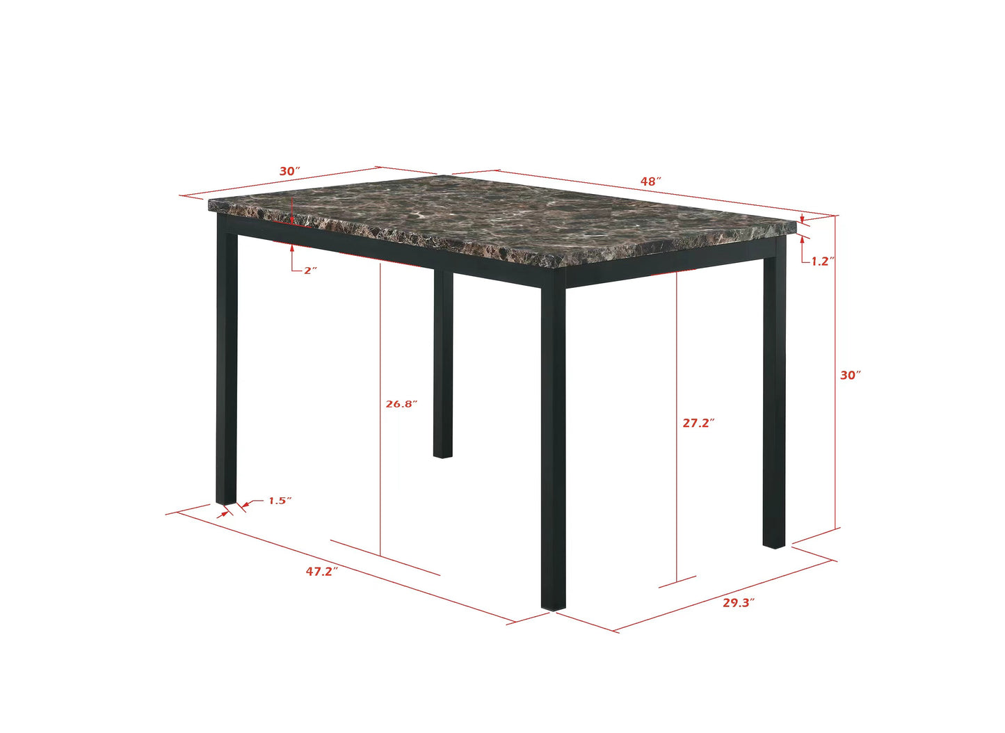 Modern dining table with marbleeffect top and black metal legs