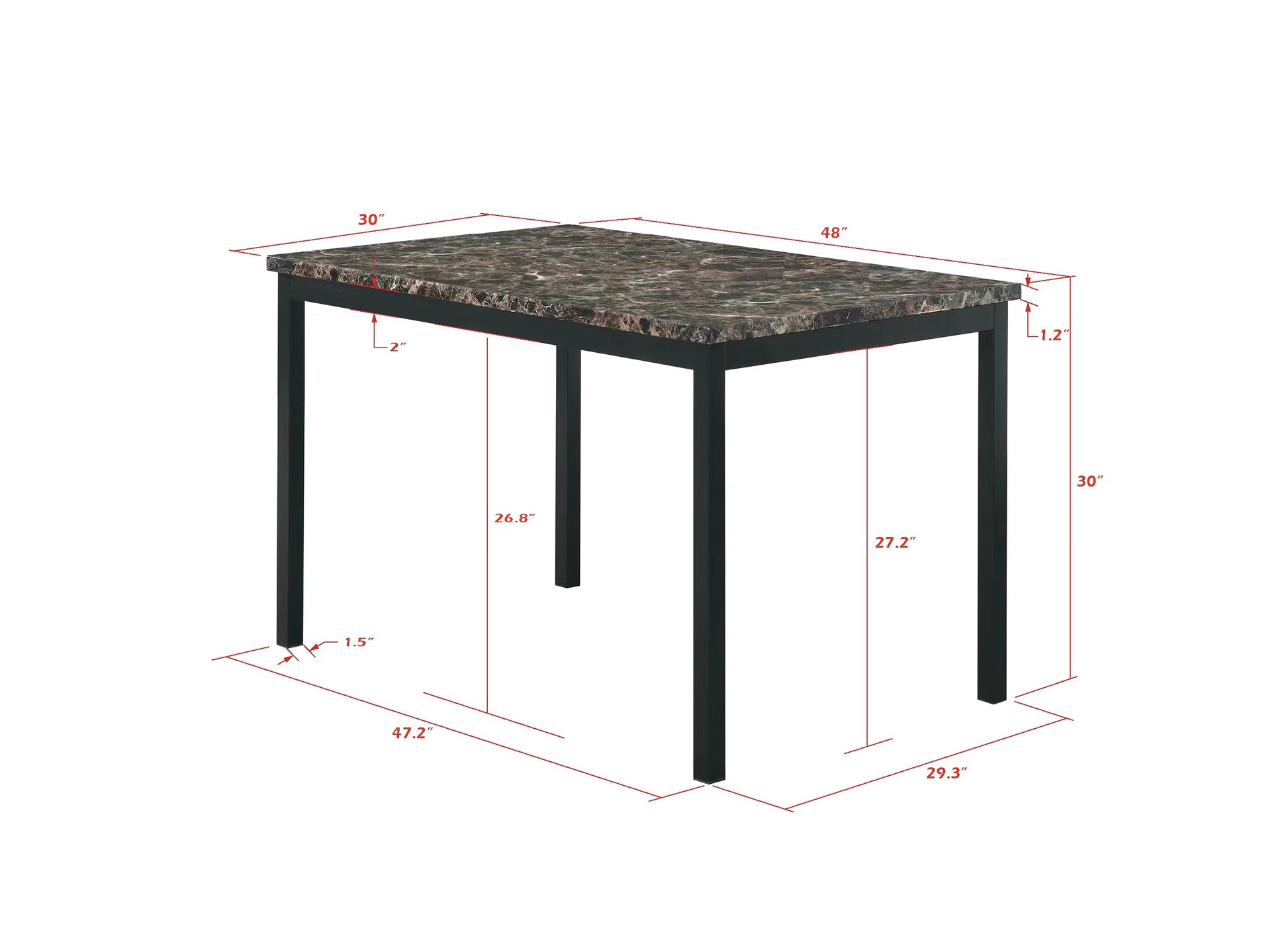 Modern dining table with marbleeffect top and black metal legs