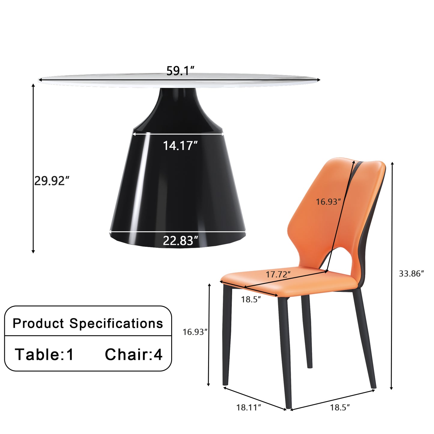 Modern black pedestal dining table with dimensions