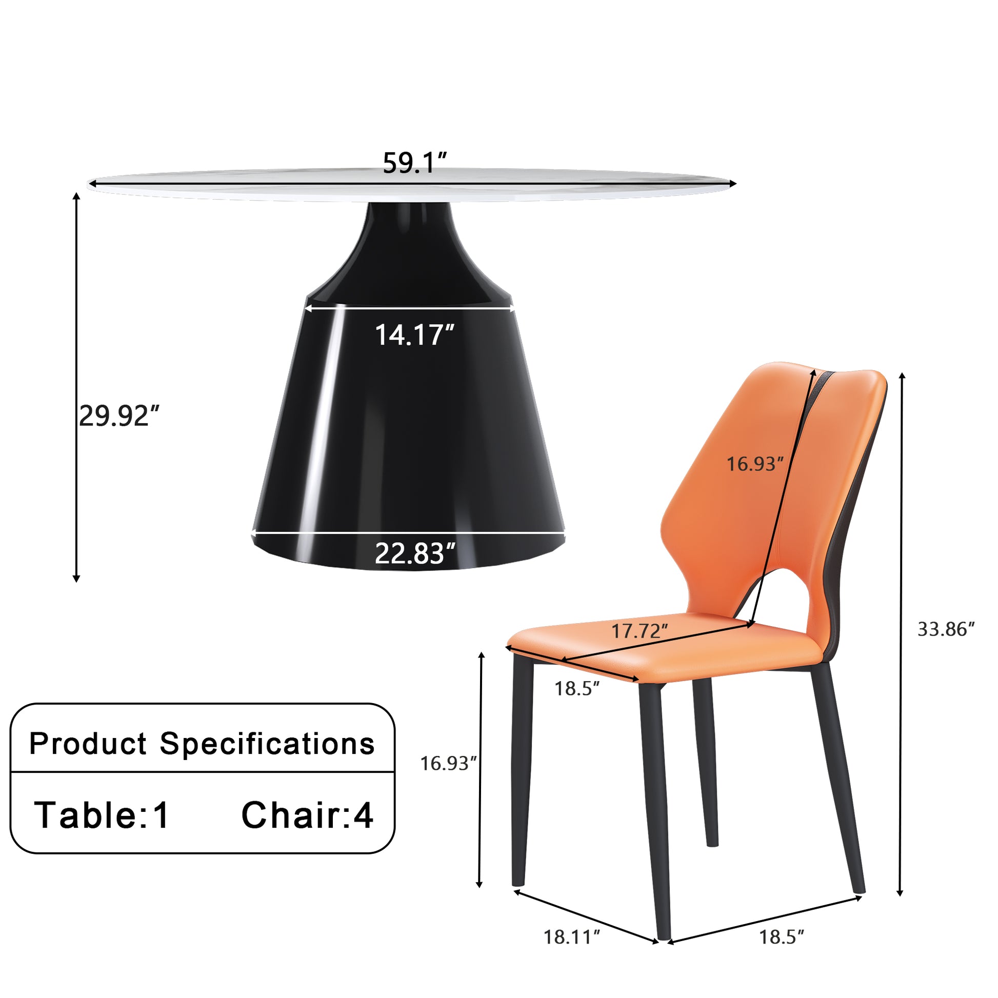 Modern black pedestal dining table with dimensions