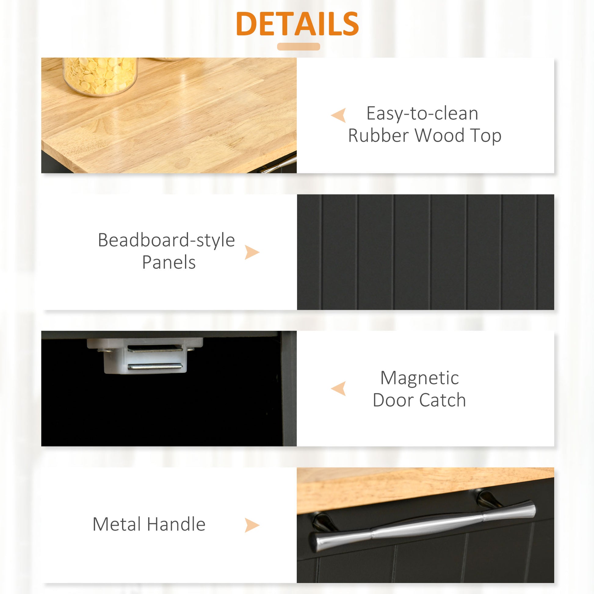 Closeup of a kitchen carts easytoclean rubber wood top