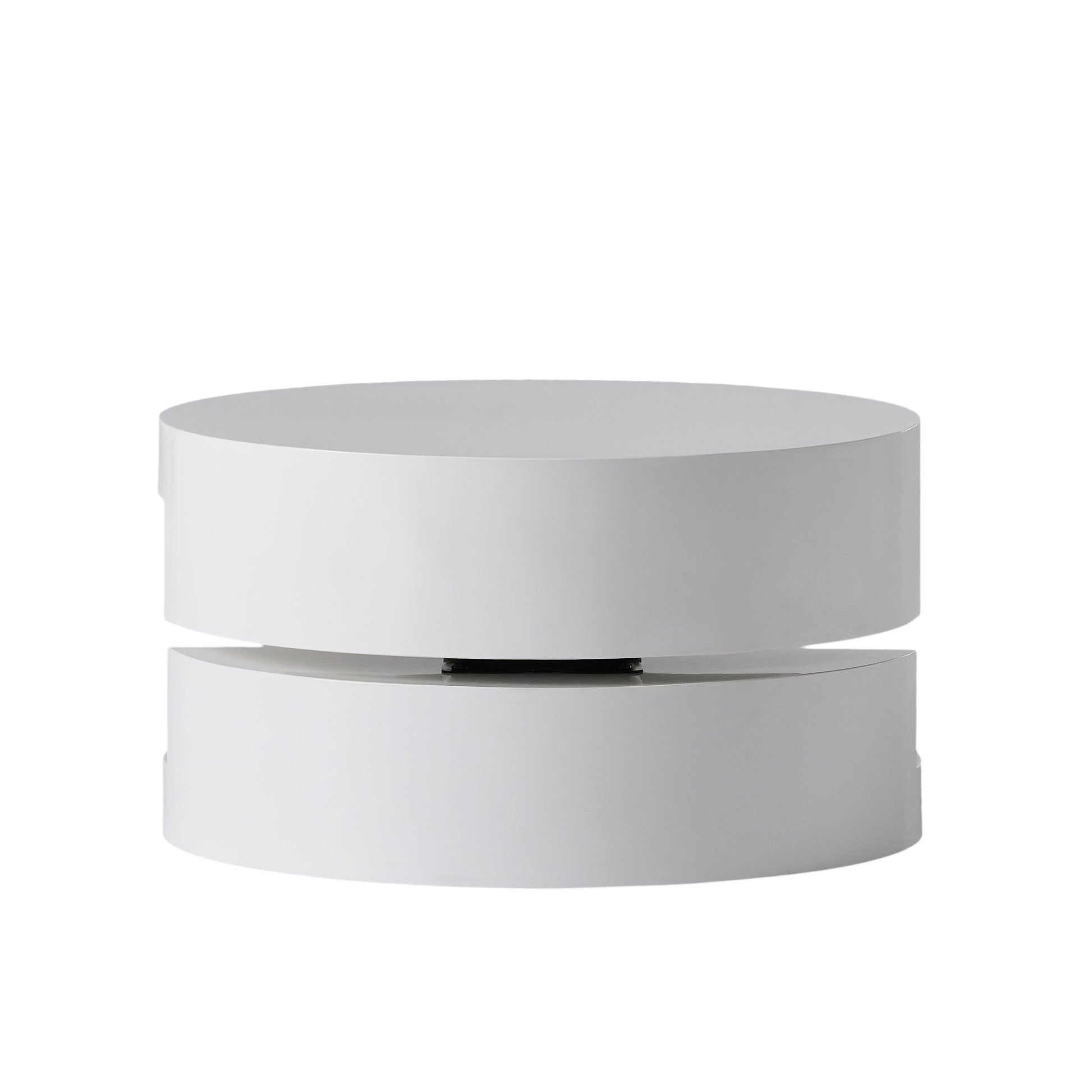 Modern white cylindrical bedside table with two stacked sections