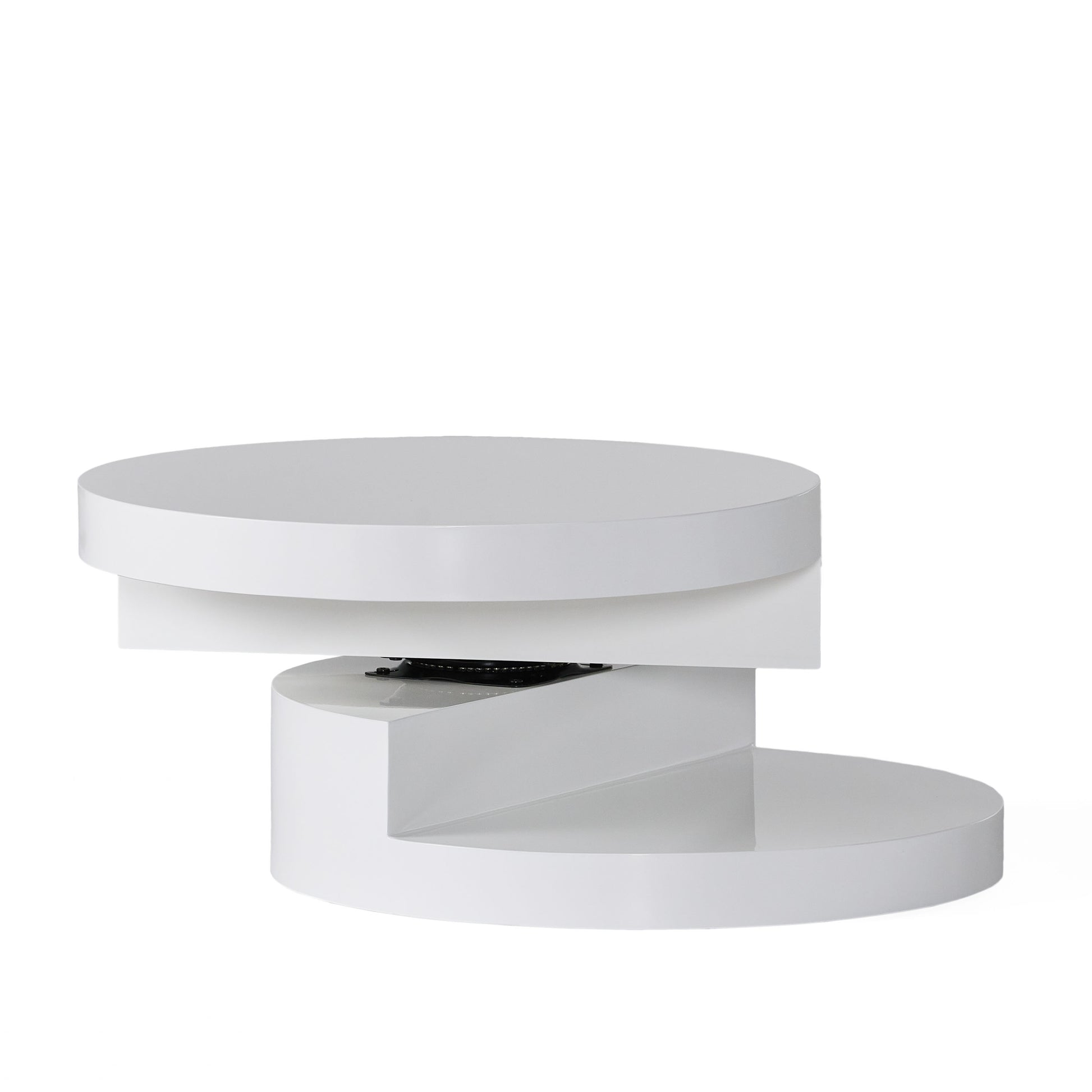 White swivel coffee table with a modern minimalist design and rotating top