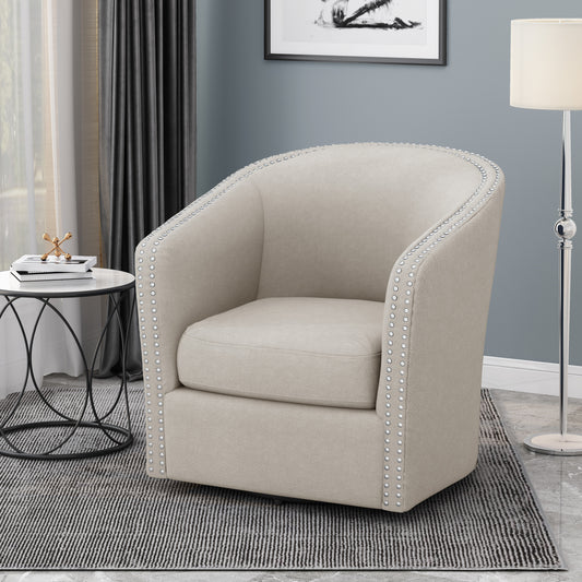 TREATLIFE HOME Upholstered Swivel Club Chair with Nailhead Accents, Contemporary Design, Wheat Color