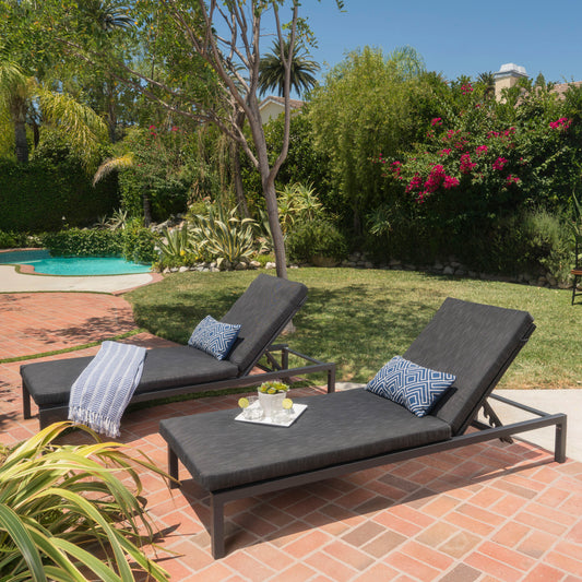 TREATLIFE HOME Modern Dark Grey Aluminum Chaise Lounge Set with Water-Resistant Cushions, Flat Reclining Position, Outdoor Use