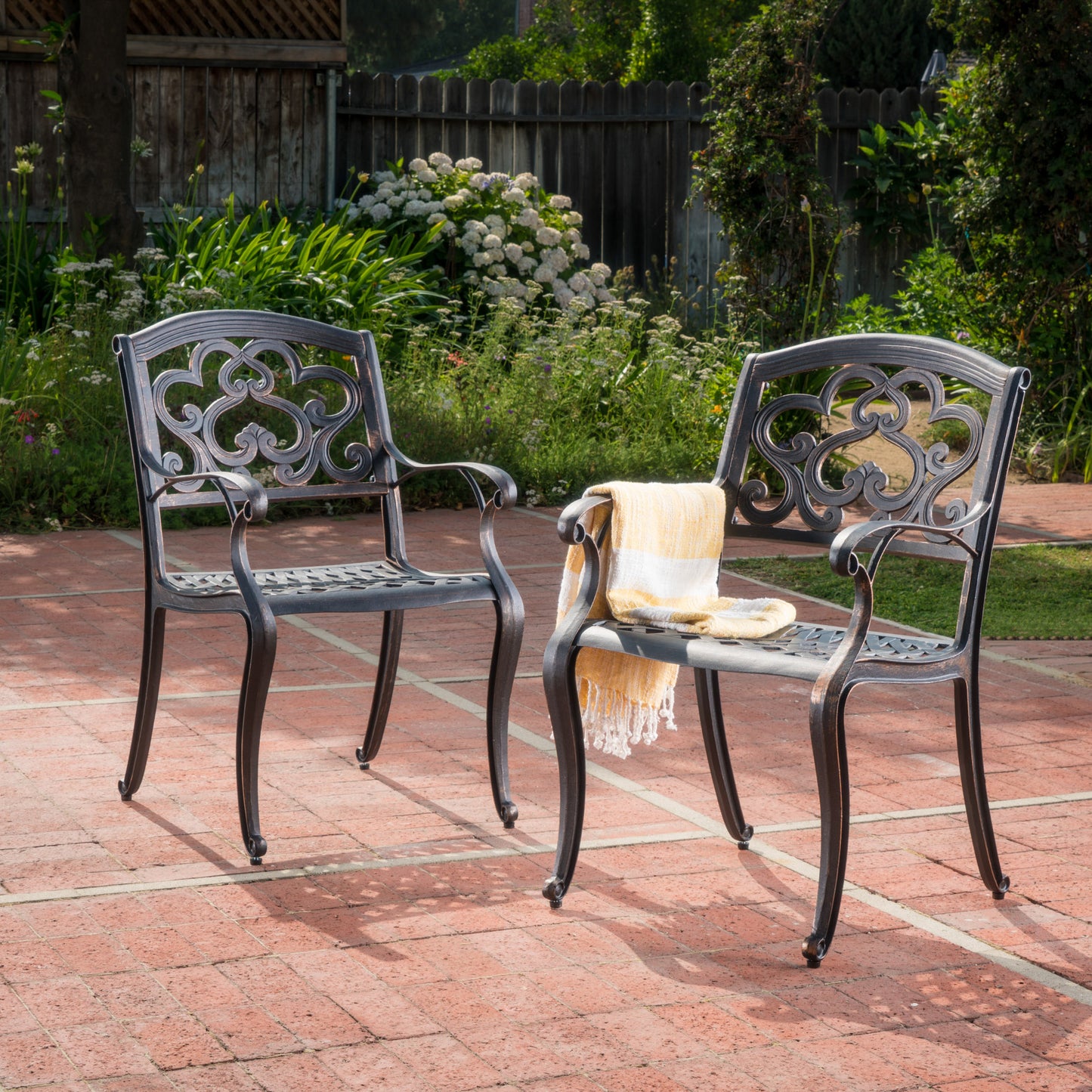 TREATLIFE HOME Set of 2 Cast Aluminum Dining Chairs with Cloud-Like Back Design, Copper Finish