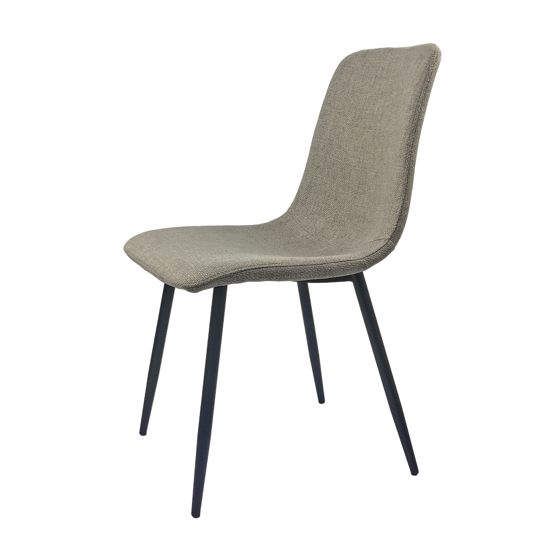 Modern grey fabric accent chair with sleek black metal legs