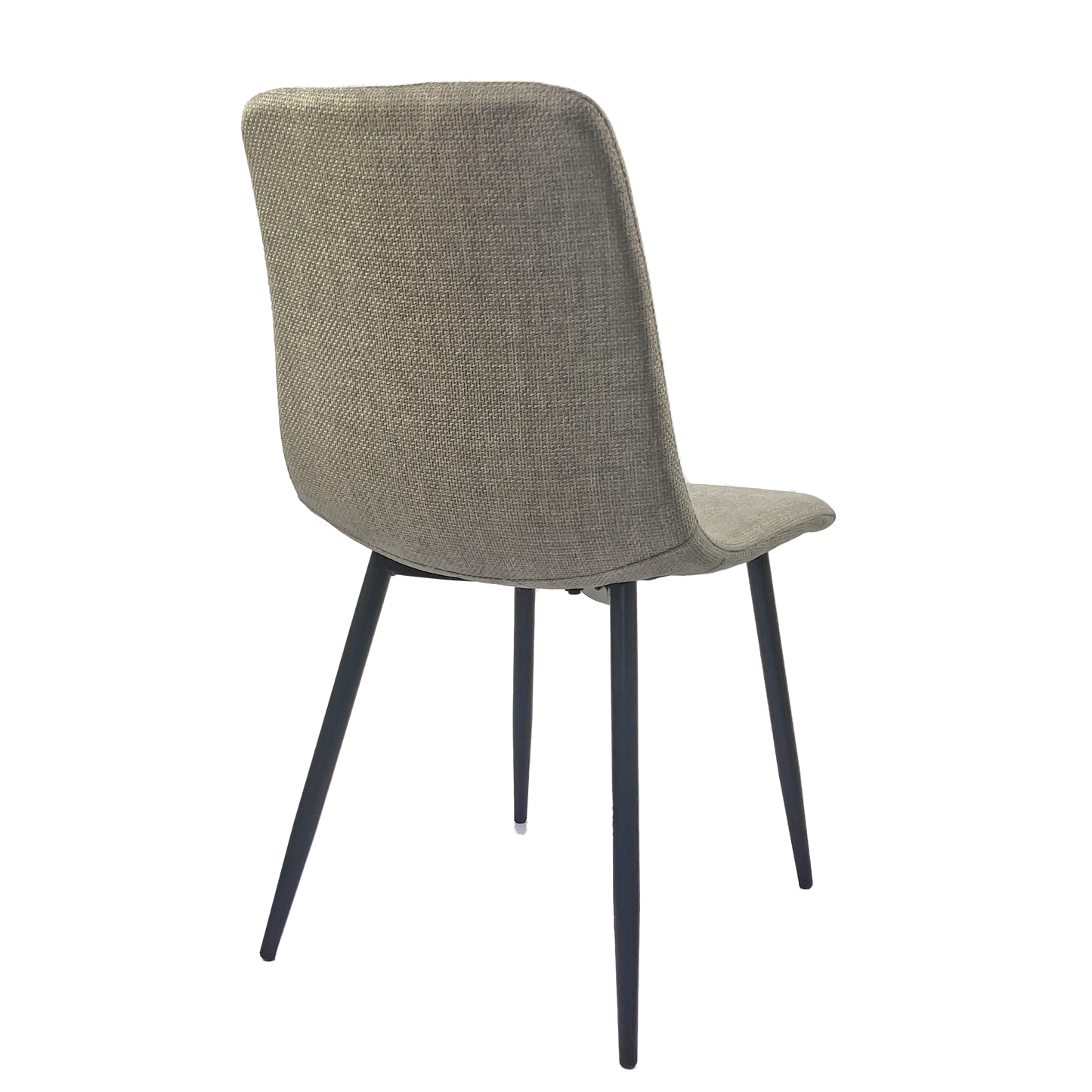 Gray upholstered dining chair with slim metal legs