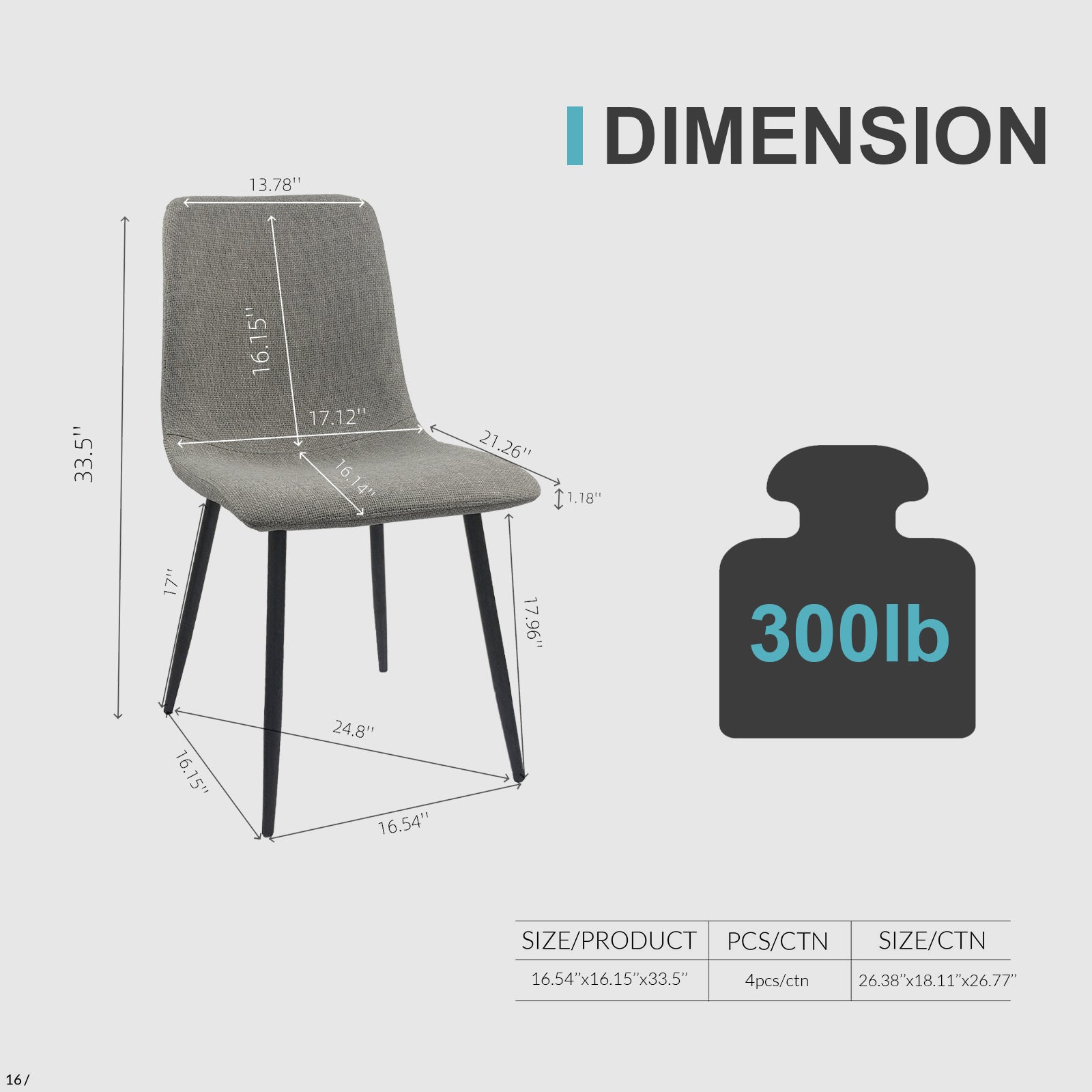 Grey fabric dining chair dimensions