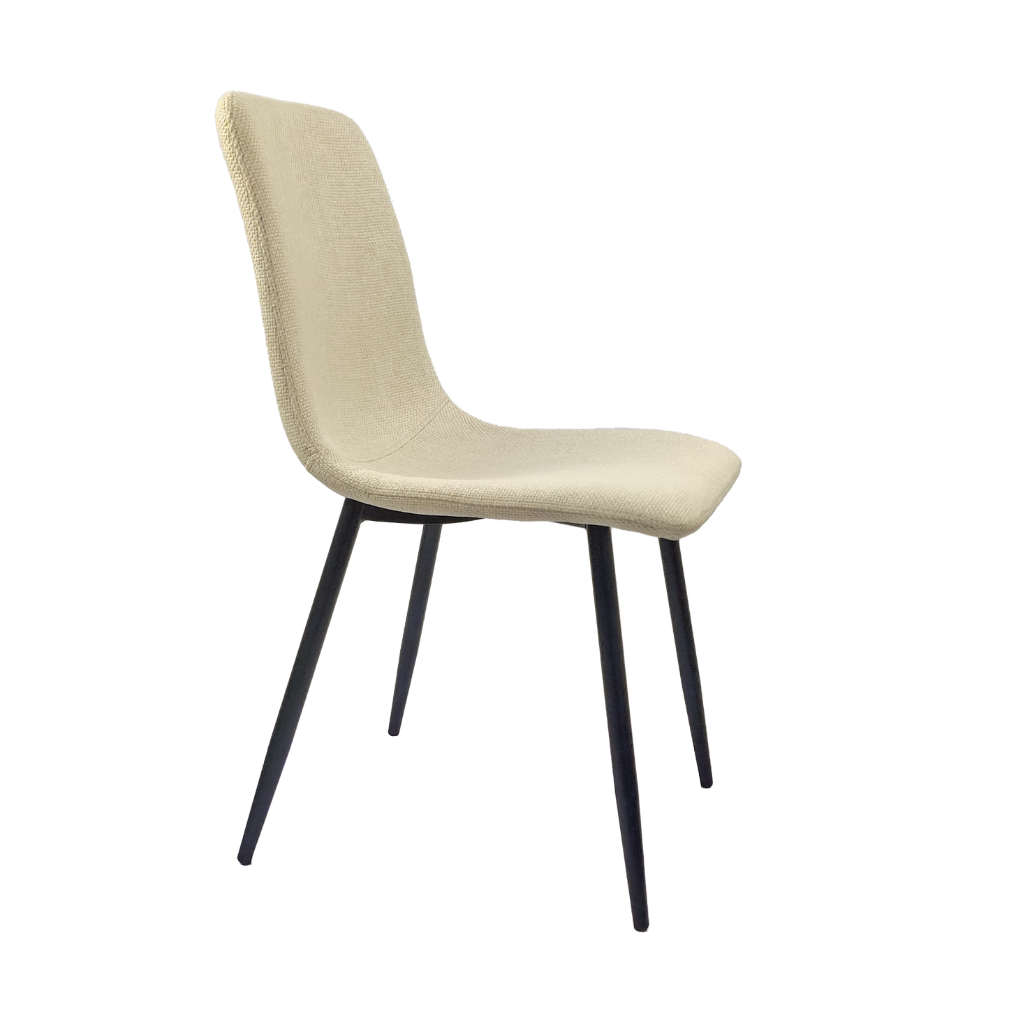 Beige textured fabric dining chair with black metal legs