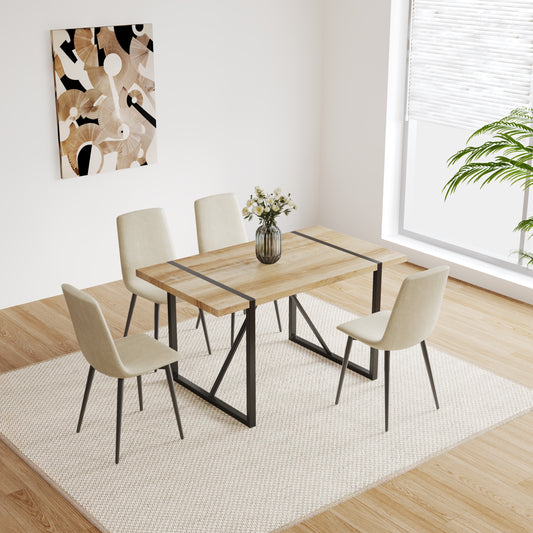 Rustic oak dining table with black metal legs