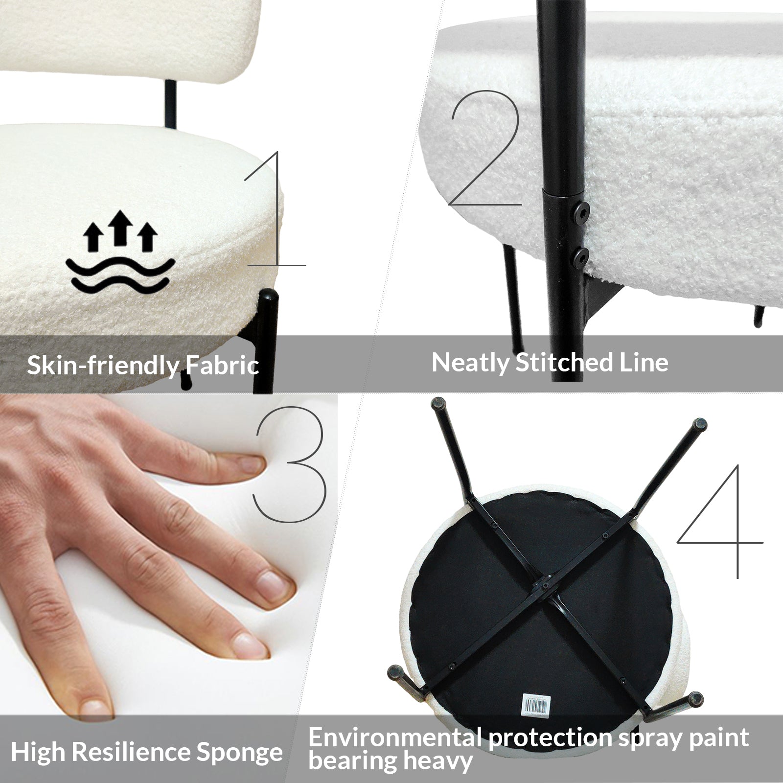 White boucle fabric chair with skinfriendly texture and plush comfort