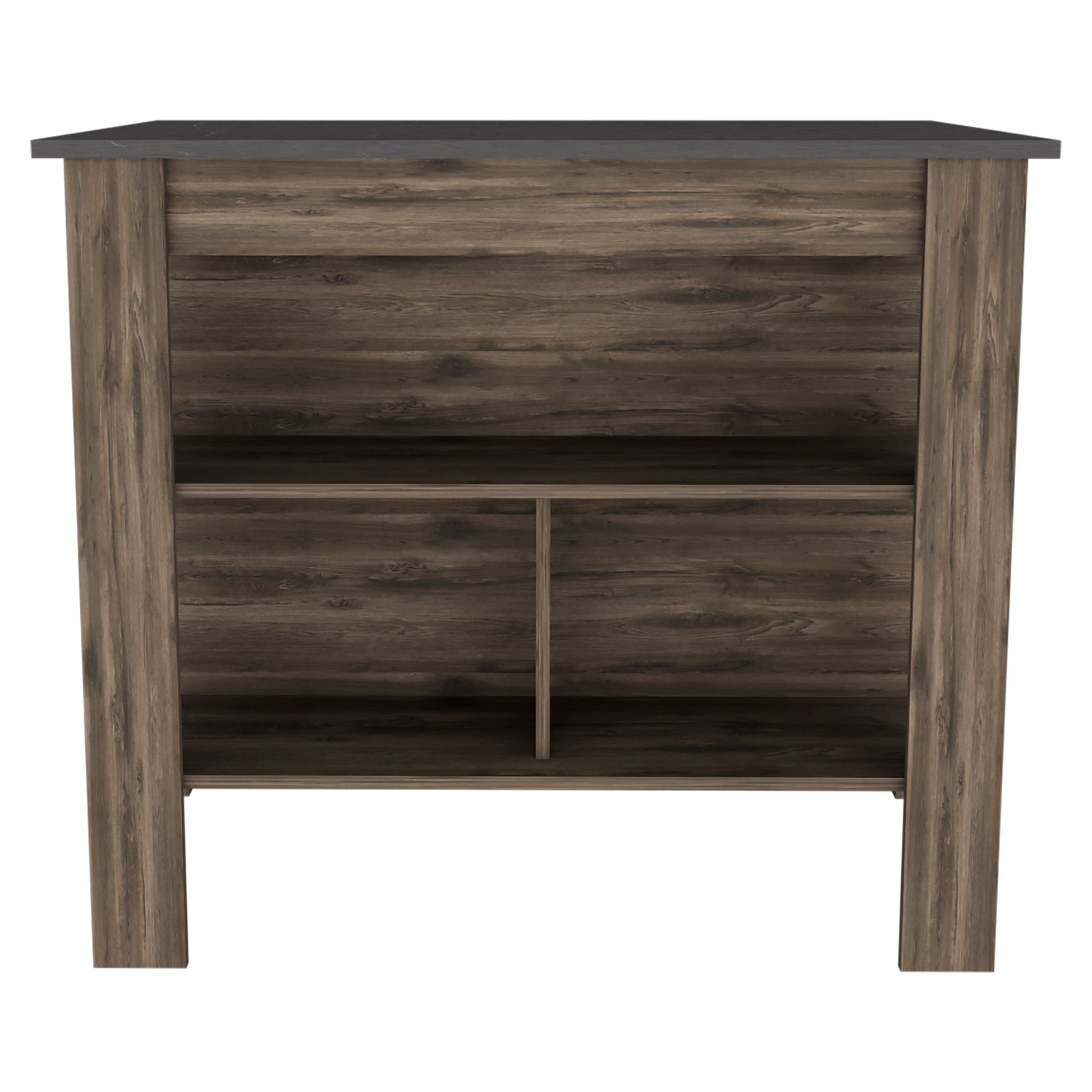 Dark wood bathroom vanity with stonelook countertop