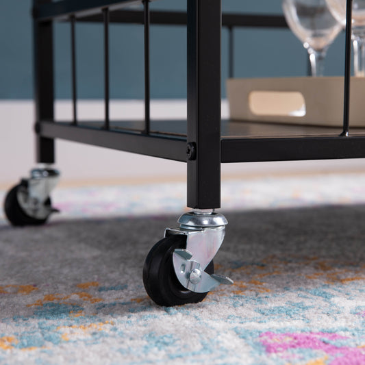 Black metal bar cart with rolling casters