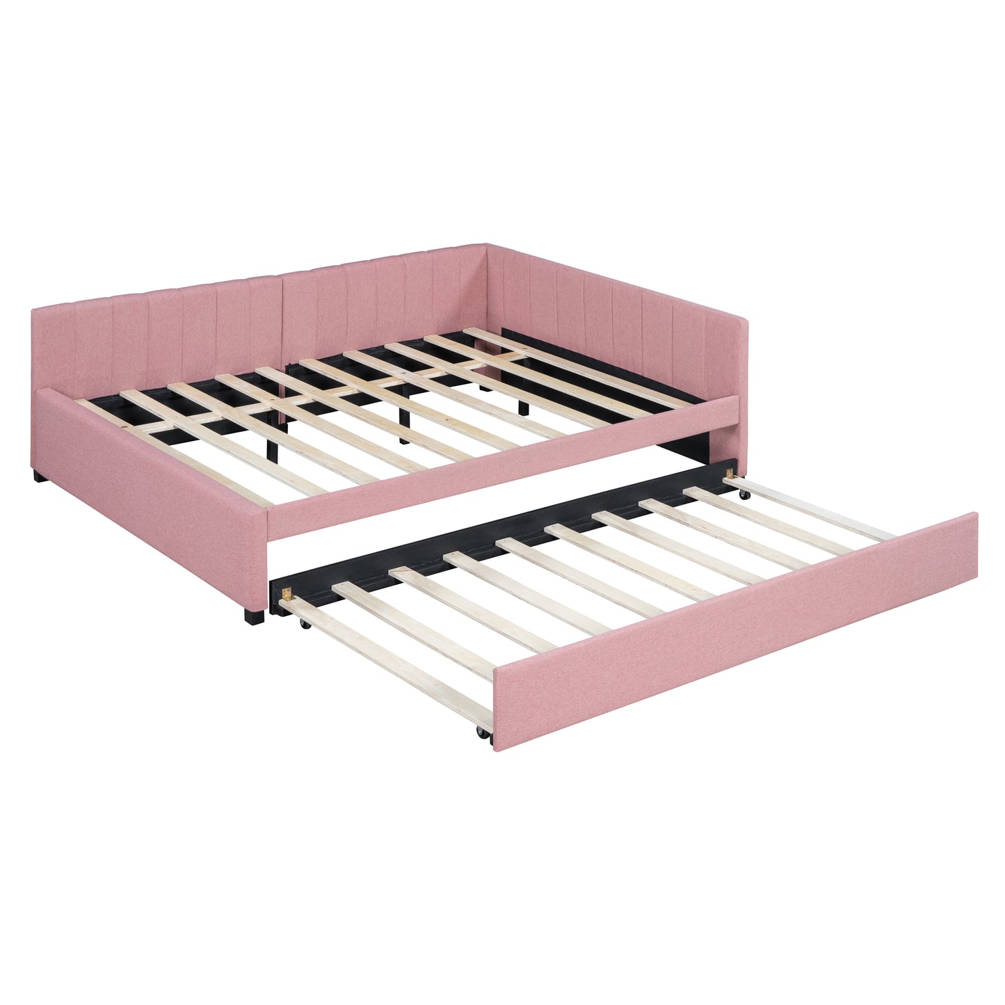 Pink upholstered daybed with pullout trundle