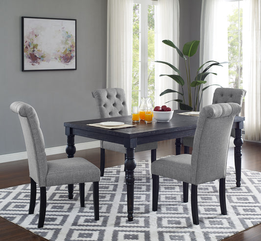 TREATLIFE HOME Urban Style Wood Dark Wash Turned-Leg Dining Set, Table and 4 Chairs, Gray Finish