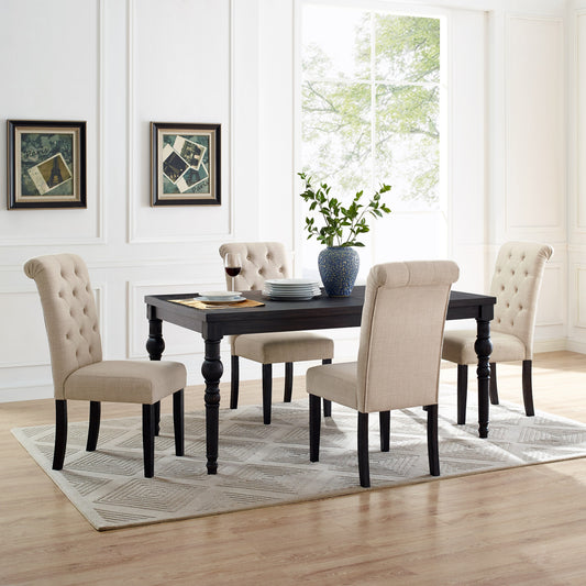 TREATLIFE HOME Wood Turned-Leg Dining Set: Table and 4 Chairs, Dark Wash Finish, Tan