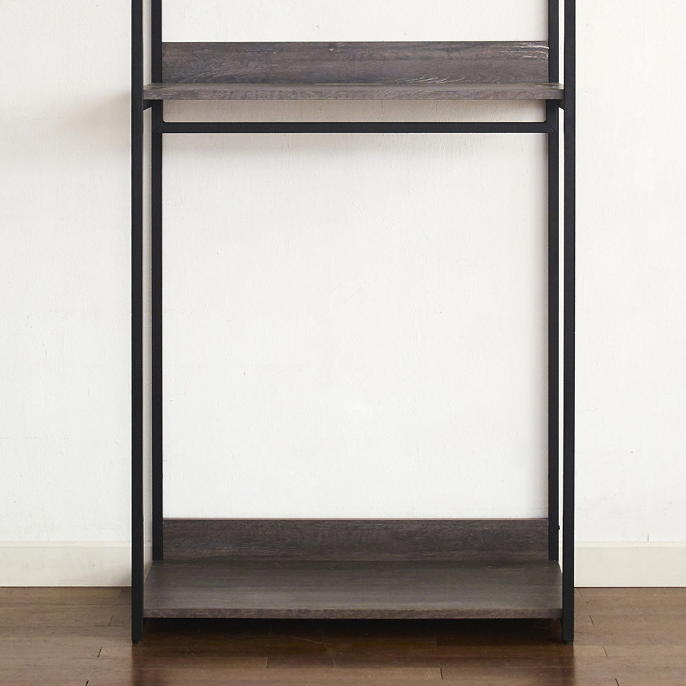 Rustic wood and black metal bookshelf