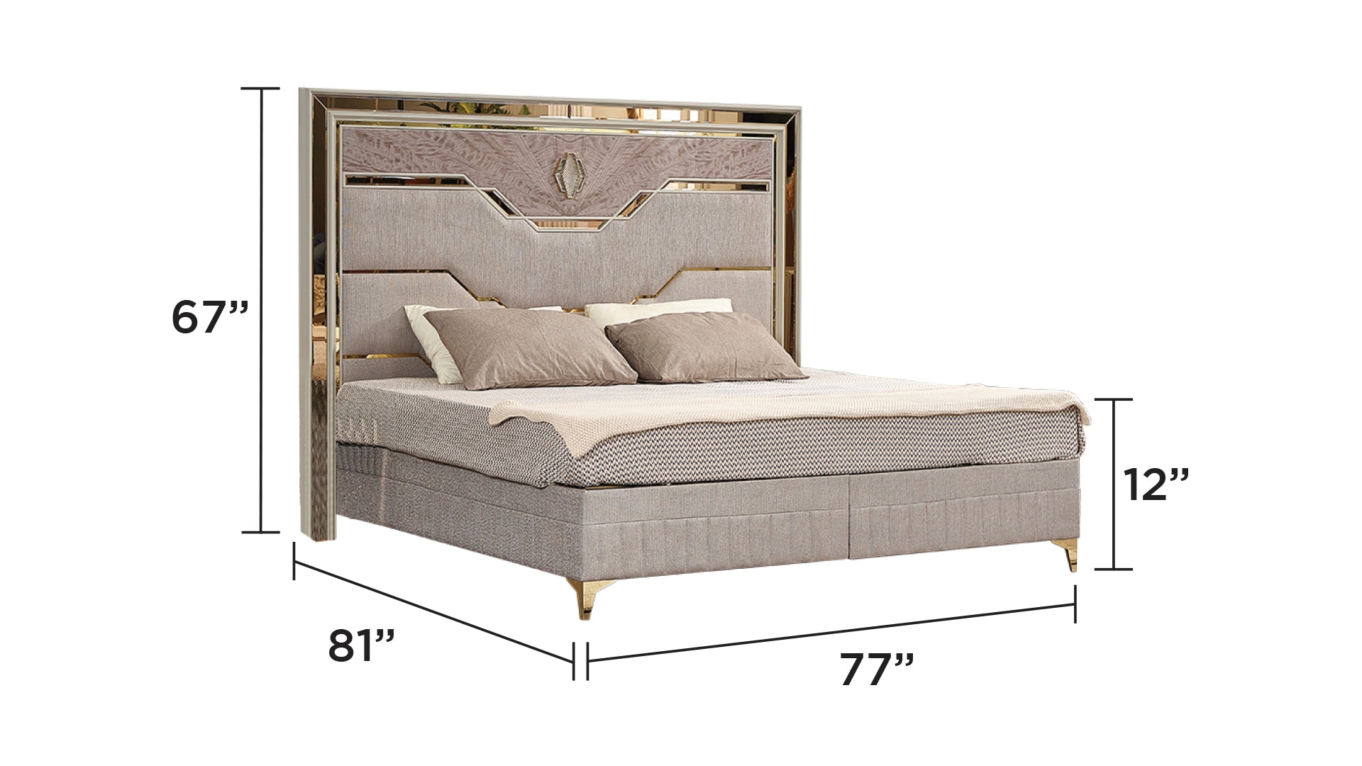 Elegant upholstered bed frame with ornate headboard