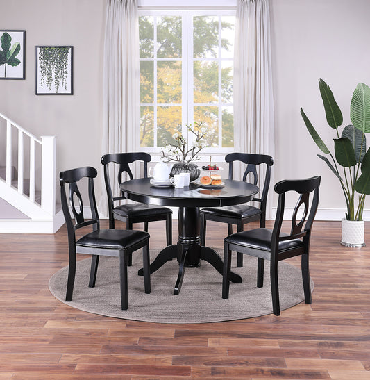 TREATLIFE HOME Classic Design Dining Room 5-Piece Set, Round Dining Table with 4 Cushioned Fabric Upholstered Chairs, Rubberwood Construction, Black