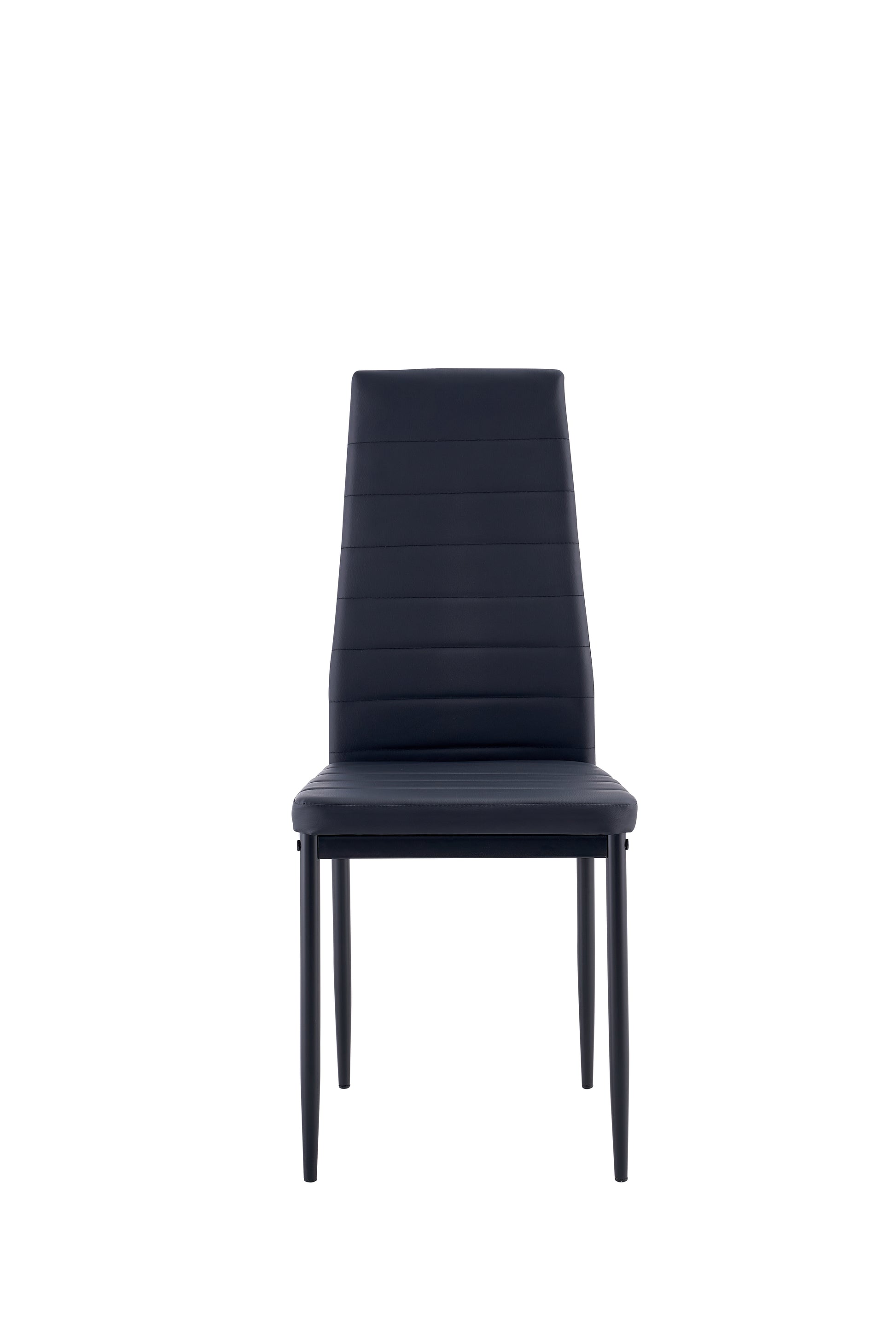 Dark blue faux leather dining chair with horizontal stitching