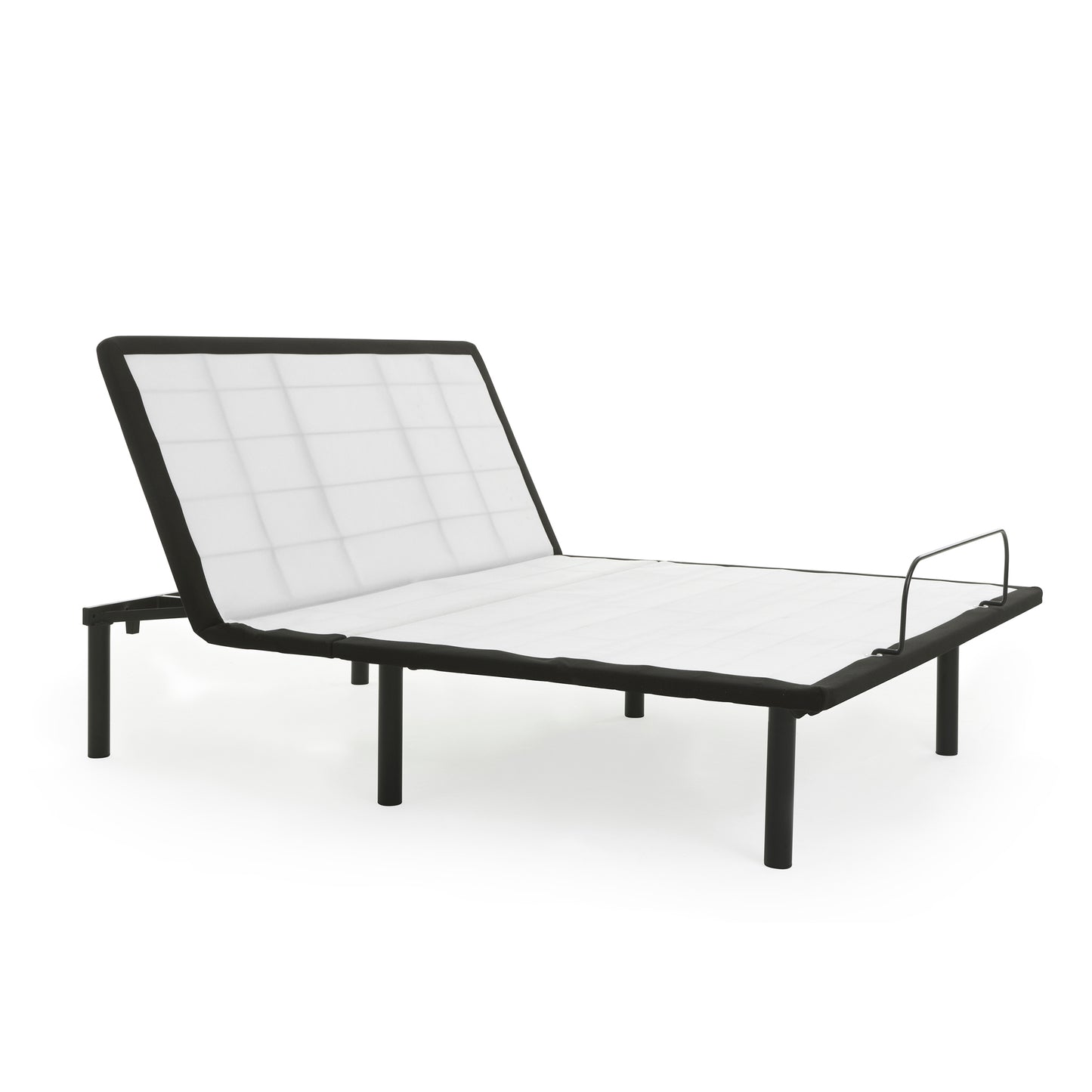 Black adjustable bed frame with white quilted mattress support