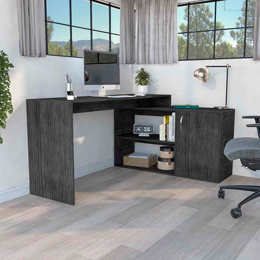 TREATLIFE HOME Modern L-Shaped Computer Desk with Open & Closed Storage for Office Use, Smokey Oak Finish