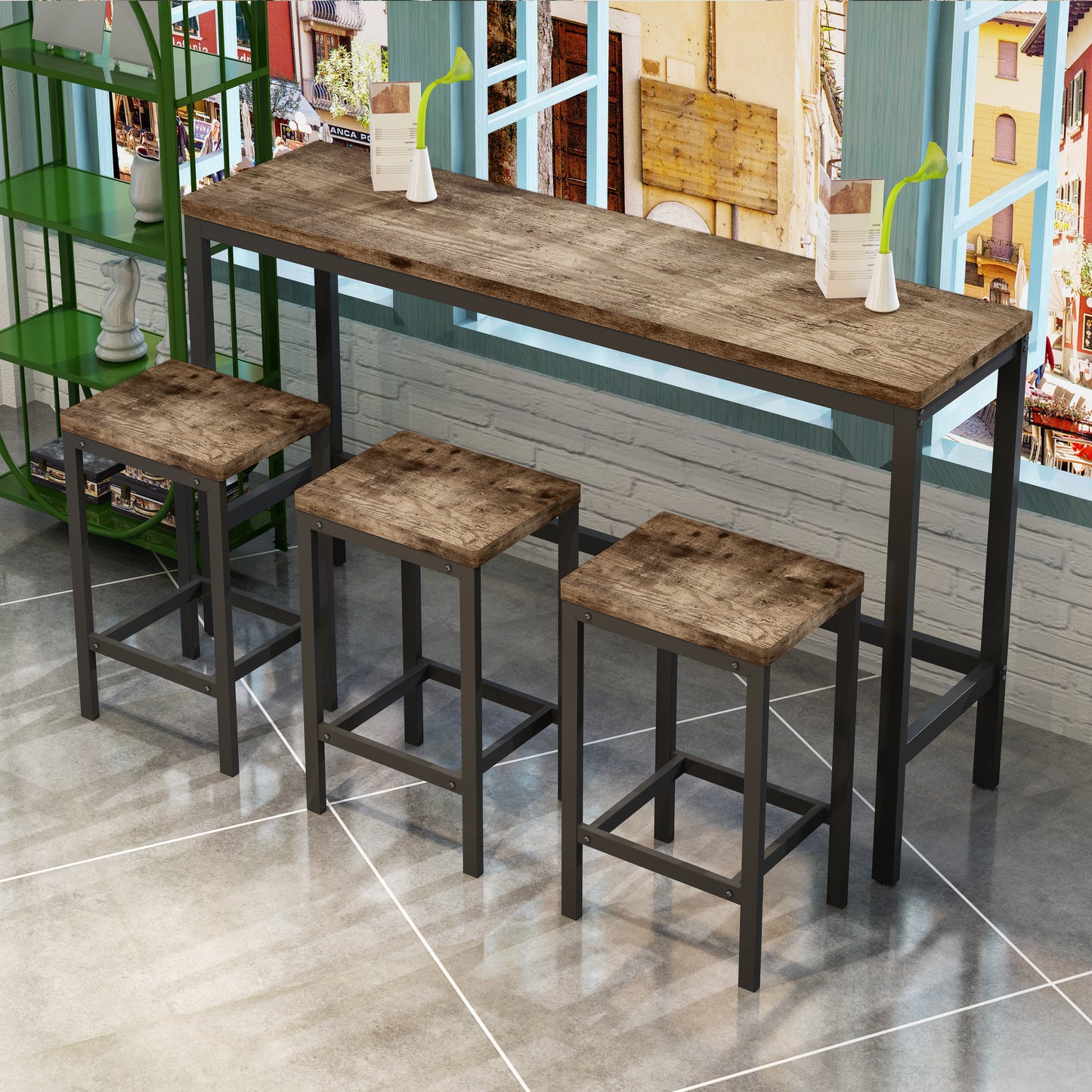 Rustic wooden bar table with metal frame