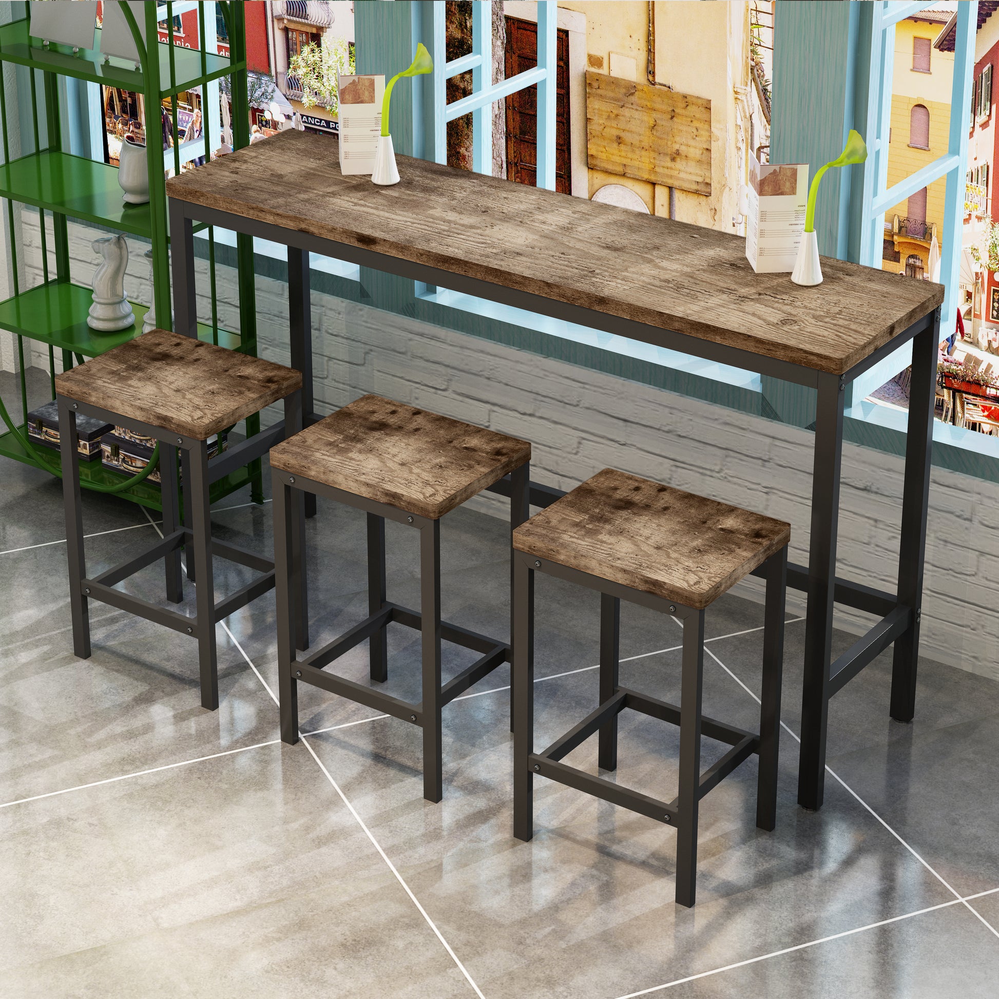 Rustic wooden bar table with metal frame