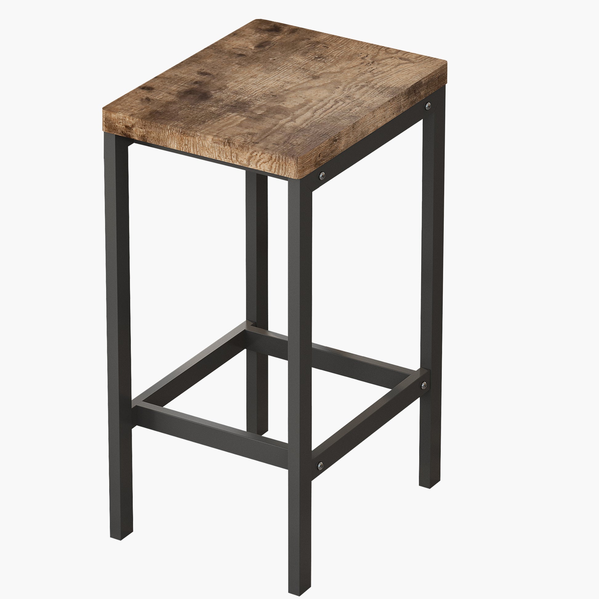 Rustic wooden top industrial bar stool with black metal frame