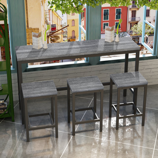 Rustic gray wood top bar table with metal frame